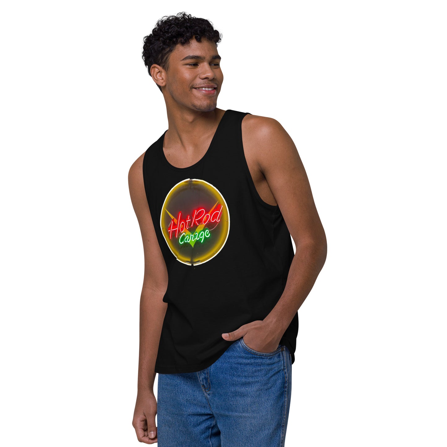 Hot Rod Garage Vintage Neon Sign Men’s premium tank top