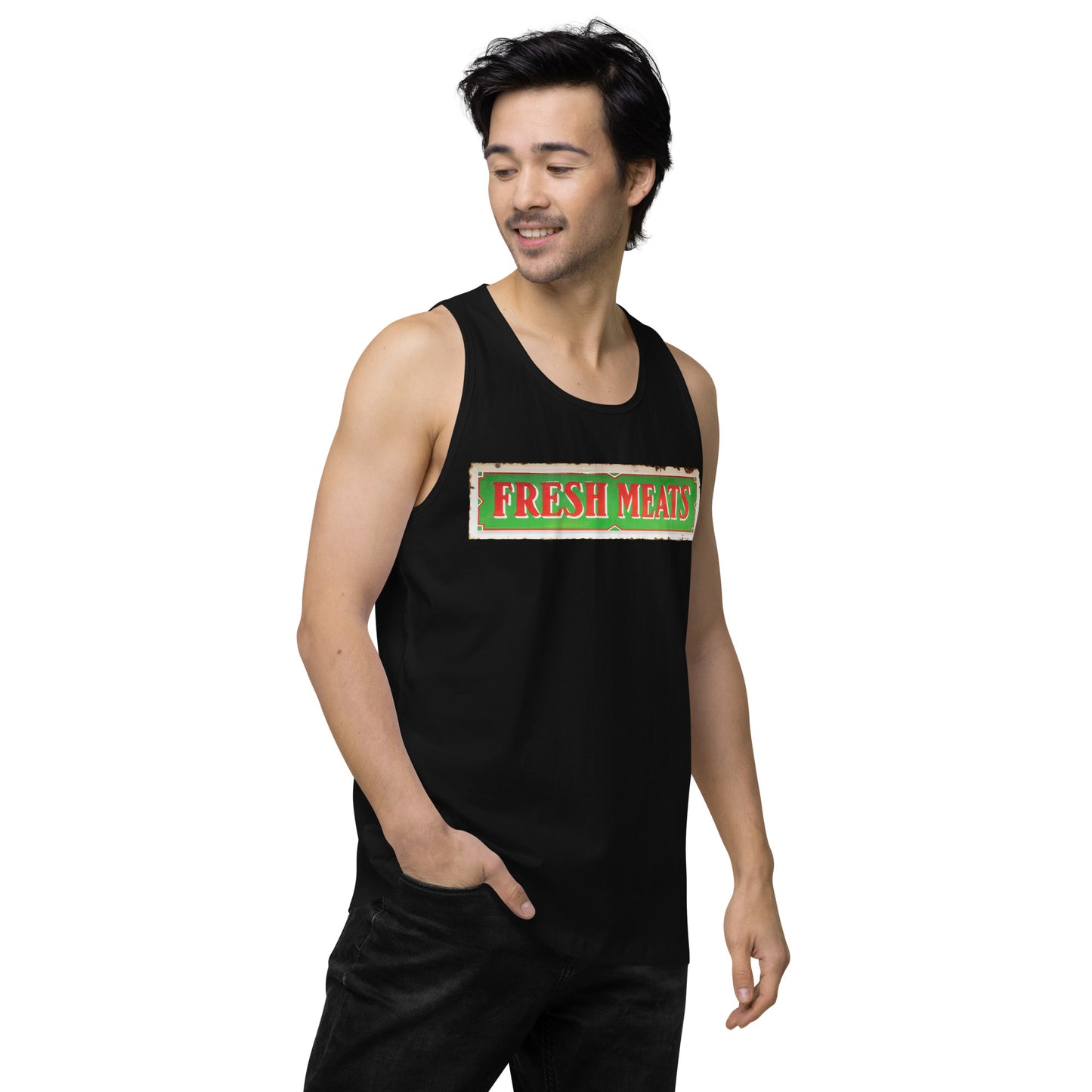 Vintage Fresh Meat Sign Porcelain Style Men’s premium tank top