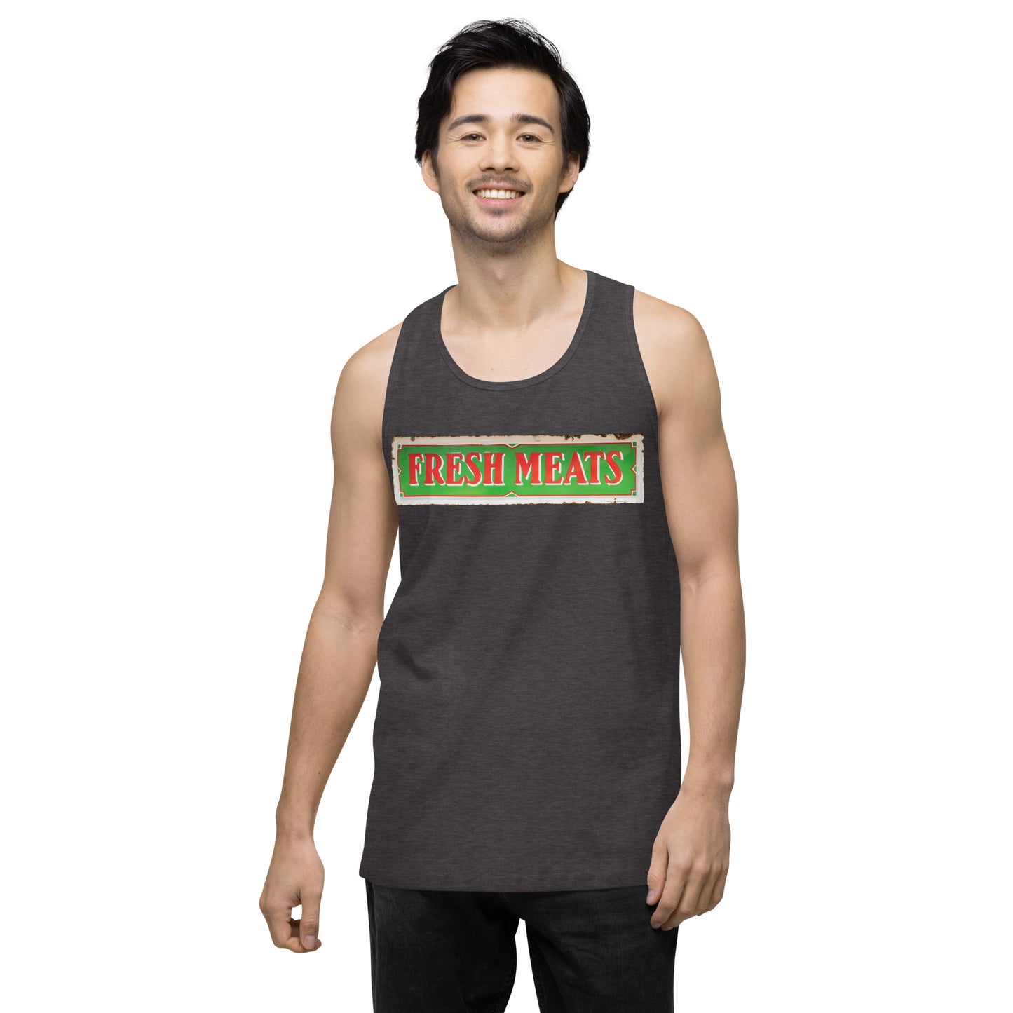 Vintage Fresh Meat Sign Porcelain Style Men’s premium tank top