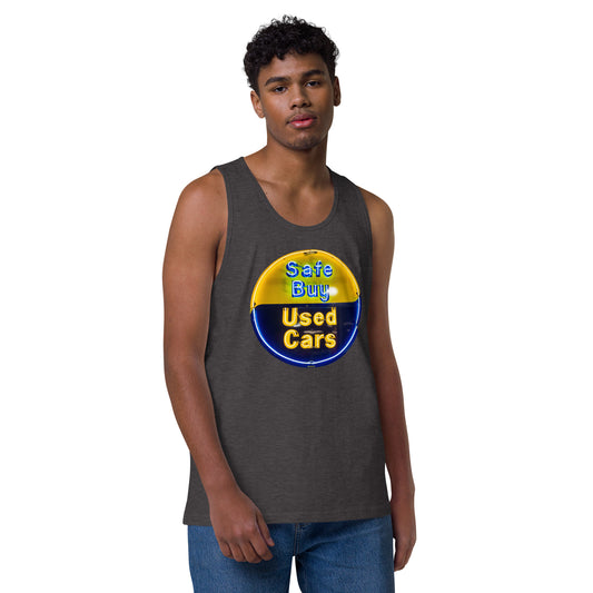 Buy Safe Vintage Used Car Sign Neon Style Men’s premium tank top