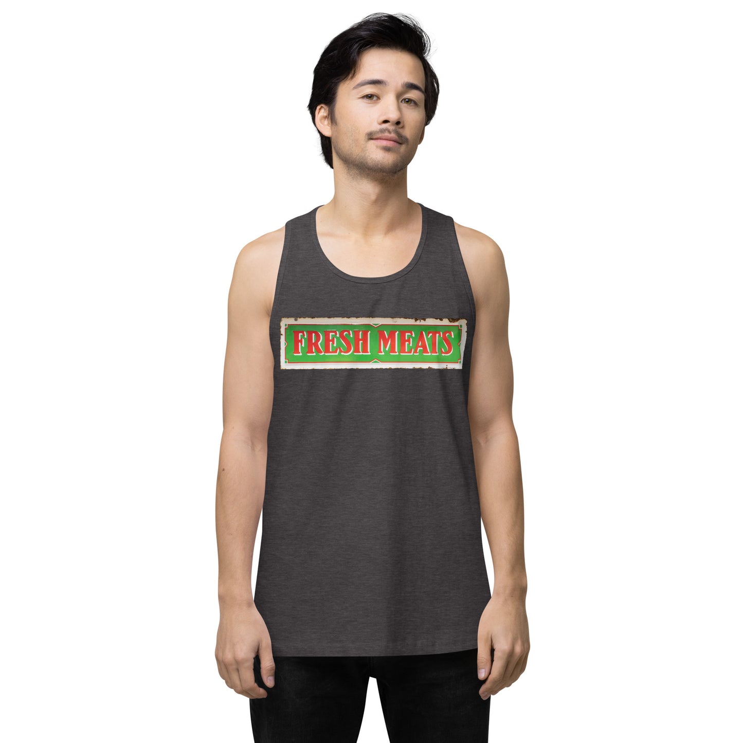 Vintage Fresh Meat Sign Porcelain Style Men’s premium tank top