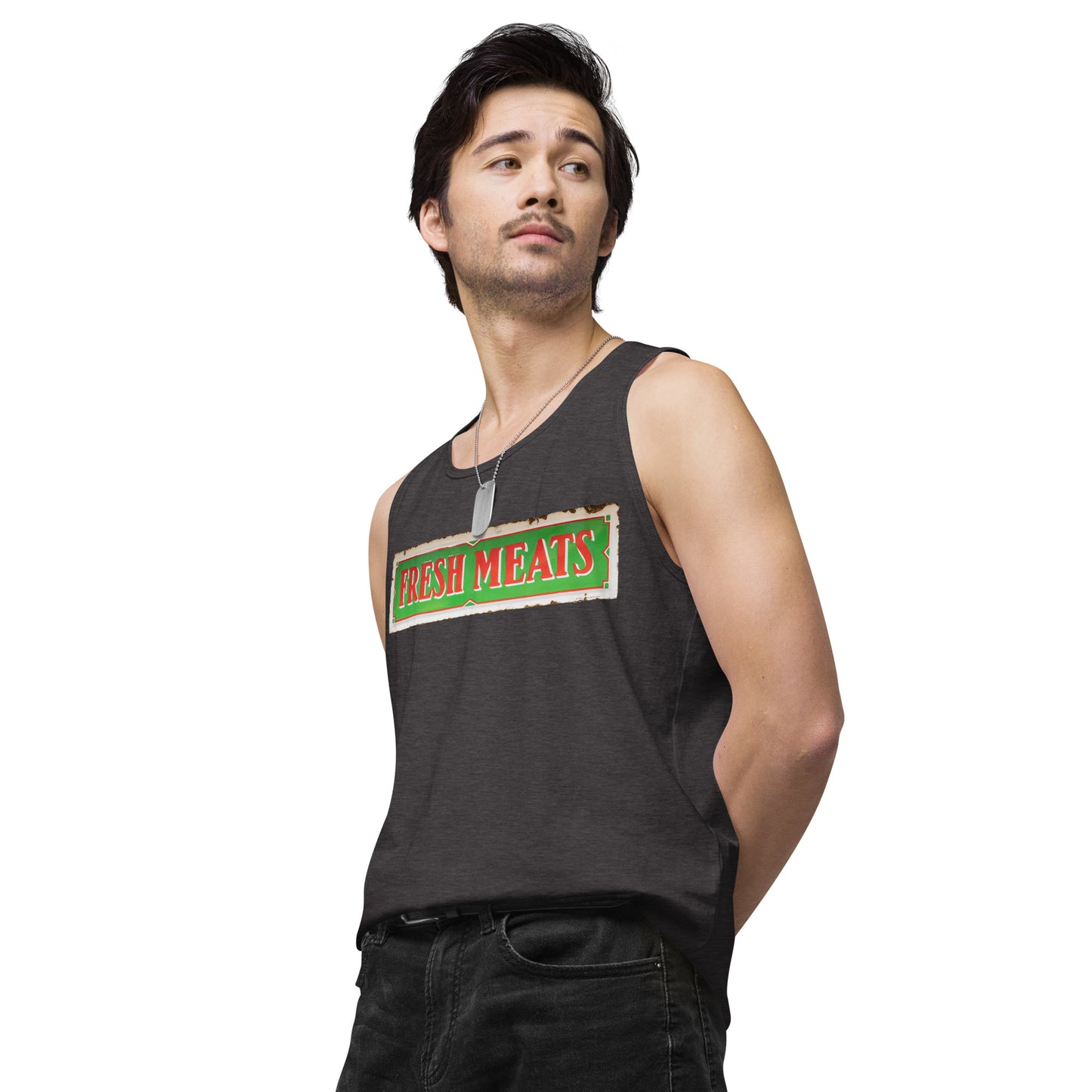 Vintage Fresh Meat Sign Porcelain Style Men’s premium tank top