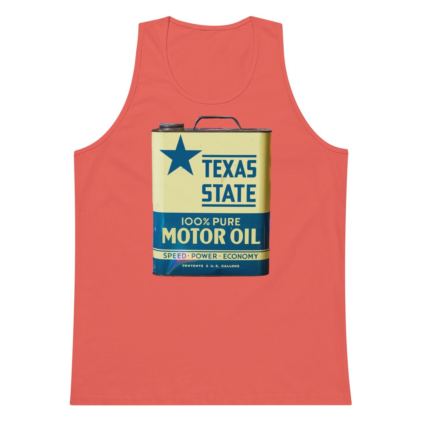 Vintage Texas Motor Oil Can Gallon Design Men’s premium tank top