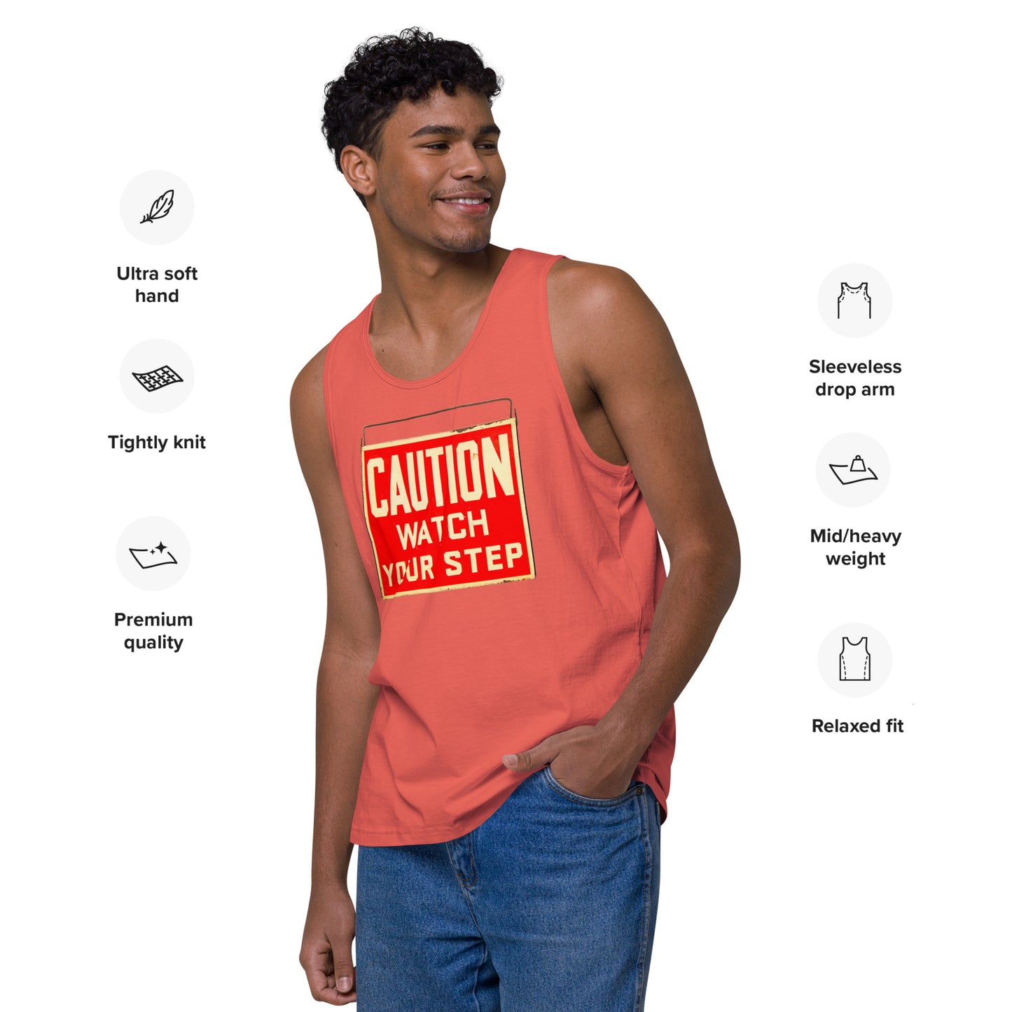 Vintage Wire Hung Caution Sign Men’s premium tank top