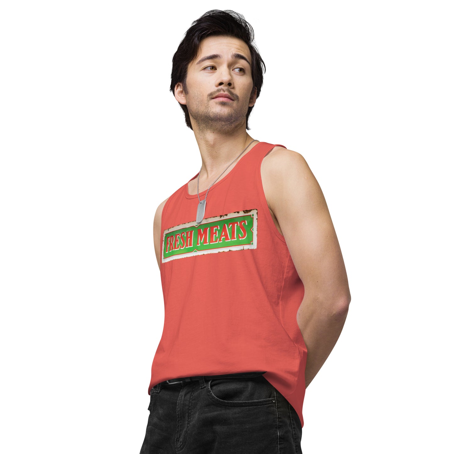 Vintage Fresh Meat Sign Porcelain Style Men’s premium tank top