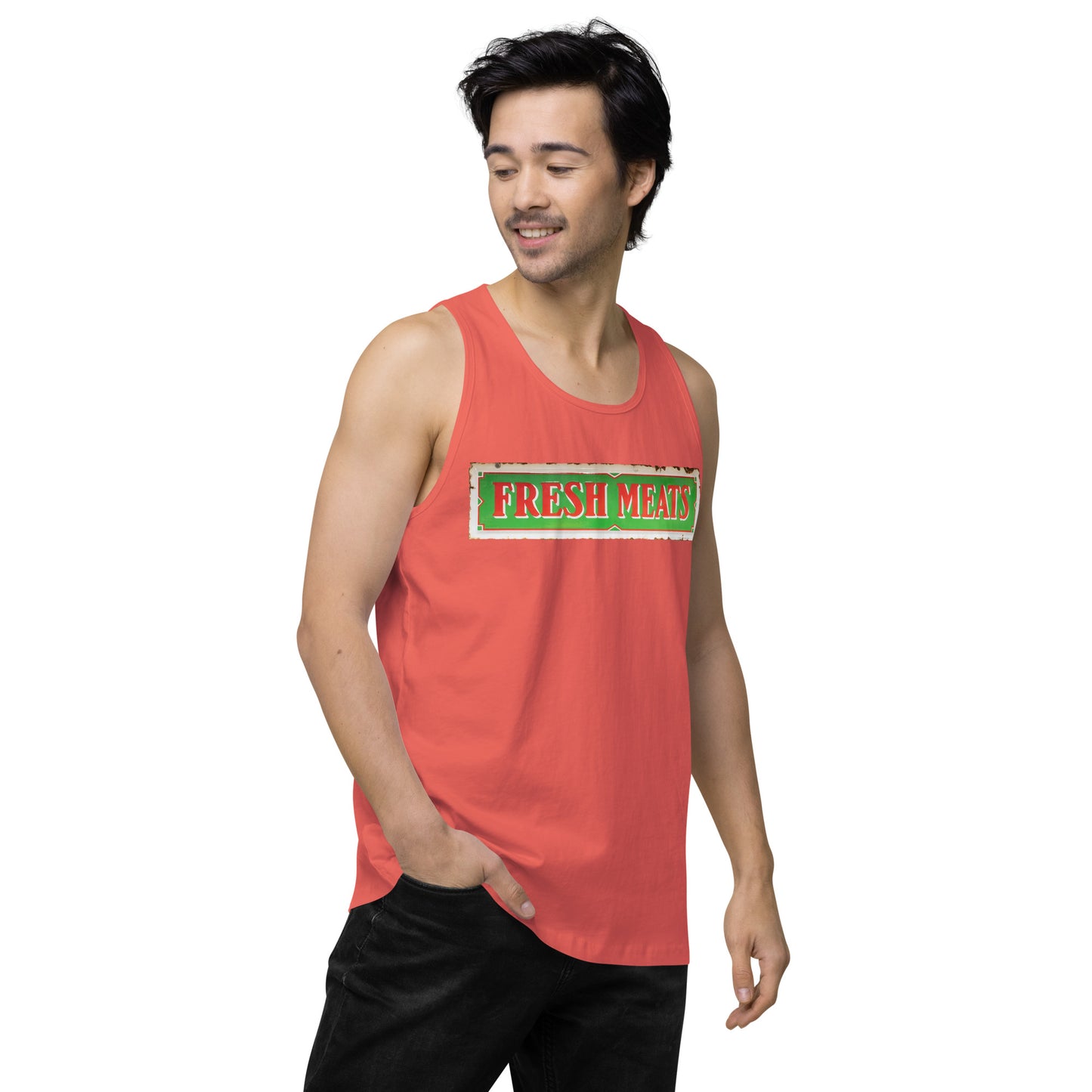 Vintage Fresh Meat Sign Porcelain Style Men’s premium tank top