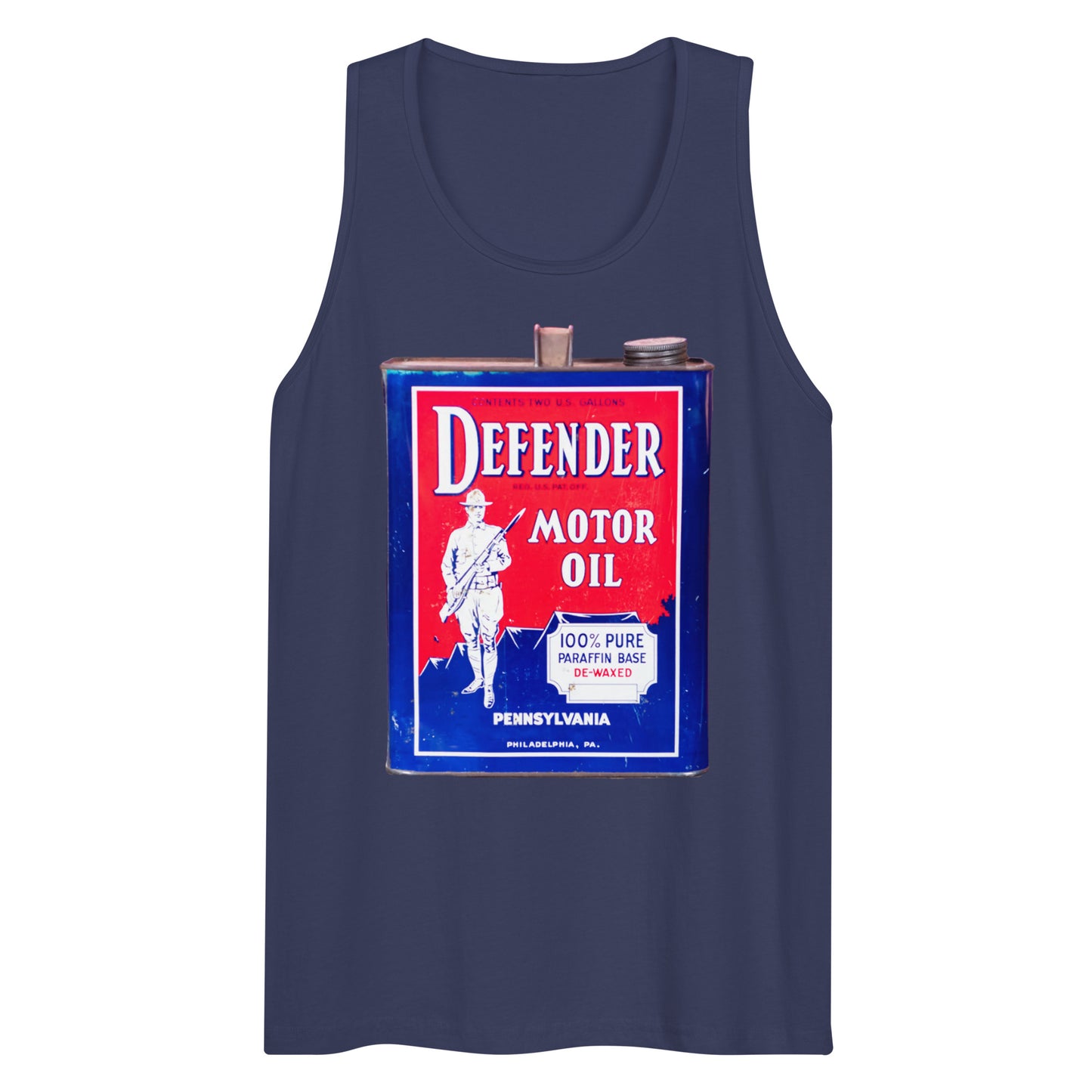 Vintage Defender Oil Steel Can Design Men’s premium tank top