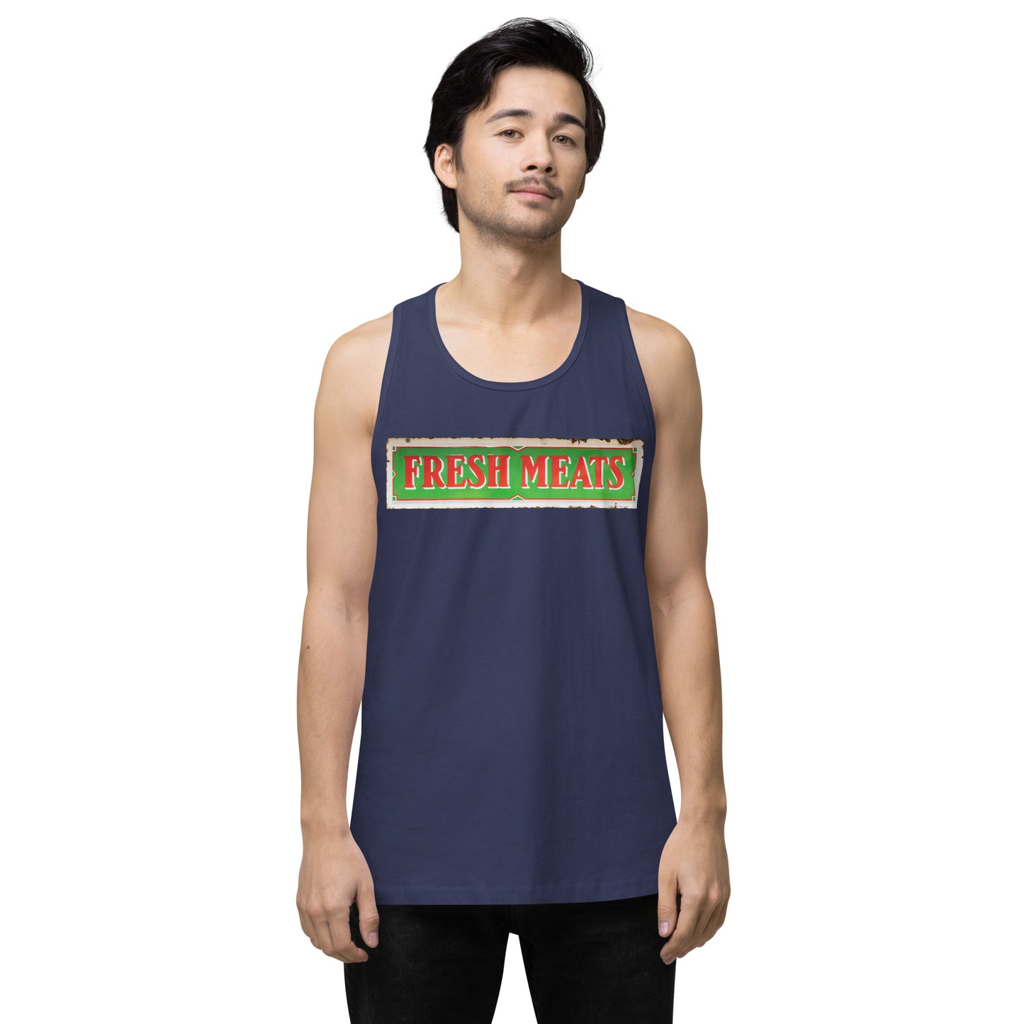 Vintage Fresh Meat Sign Porcelain Style Men’s premium tank top