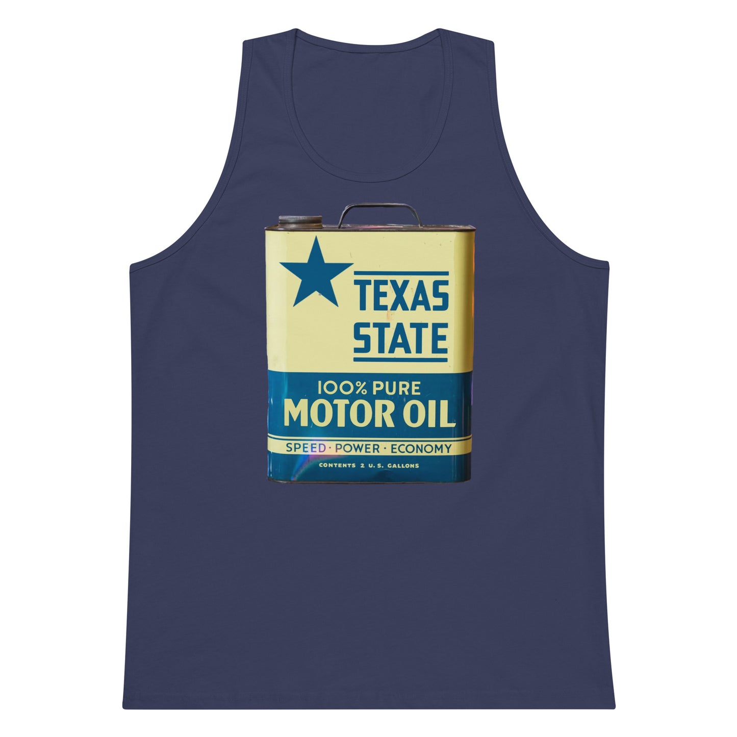 Vintage Texas Motor Oil Can Gallon Design Men’s premium tank top