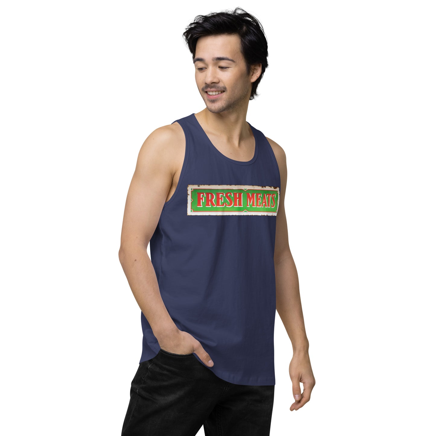 Vintage Fresh Meat Sign Porcelain Style Men’s premium tank top