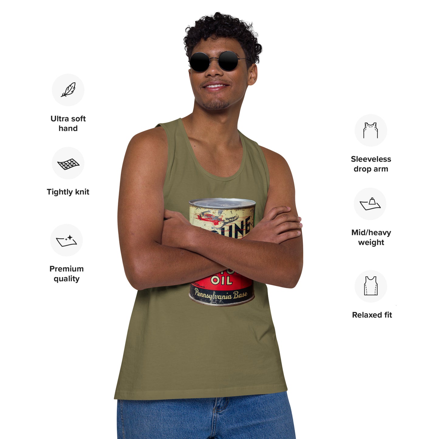 Aviation Oil Soup Can Style Men’s premium tank top