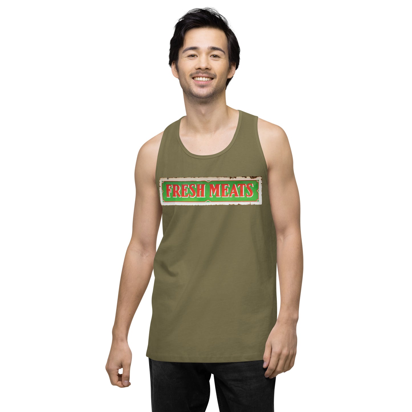 Vintage Fresh Meat Sign Porcelain Style Men’s premium tank top