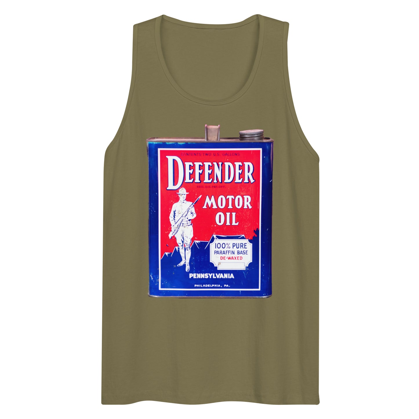 Vintage Defender Oil Steel Can Design Men’s premium tank top