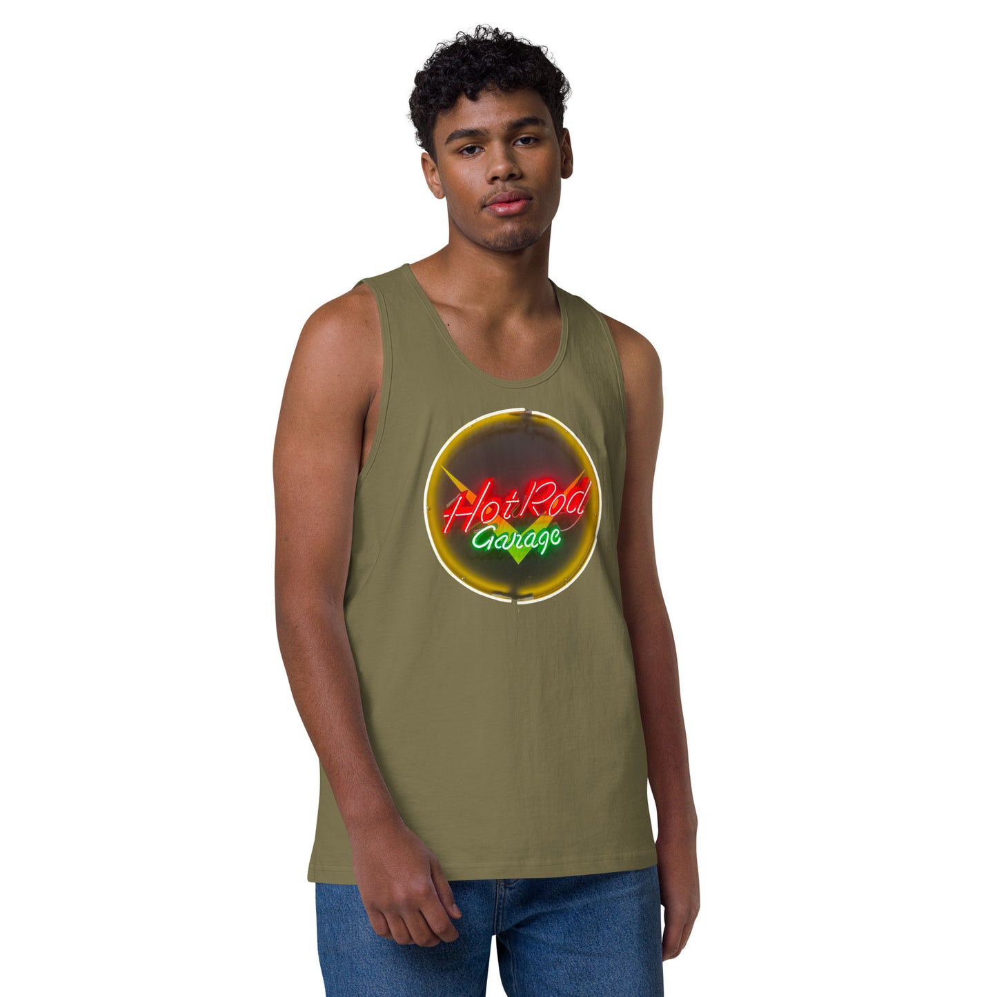 Hot Rod Garage Vintage Neon Sign Men’s premium tank top