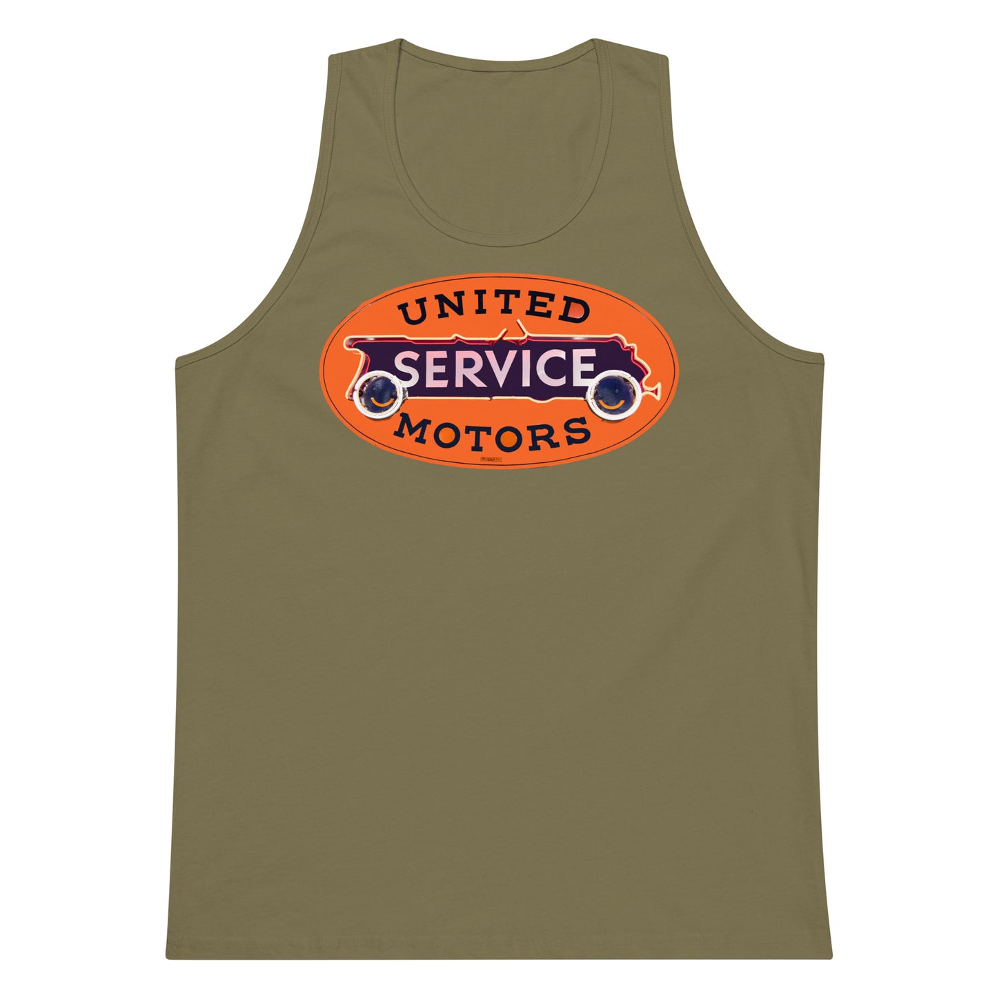 Vintage United Service Motor Neon Style Unlit Men’s premium tank top