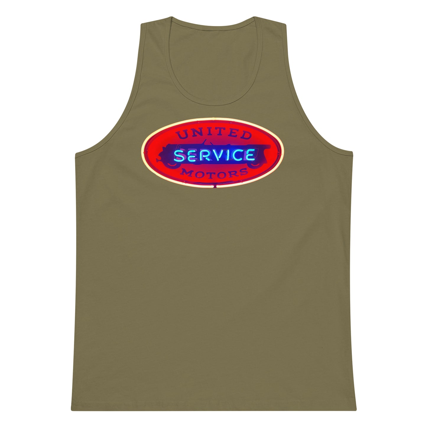 Vintage United Service Motor Neon Style Lit Men’s premium tank top