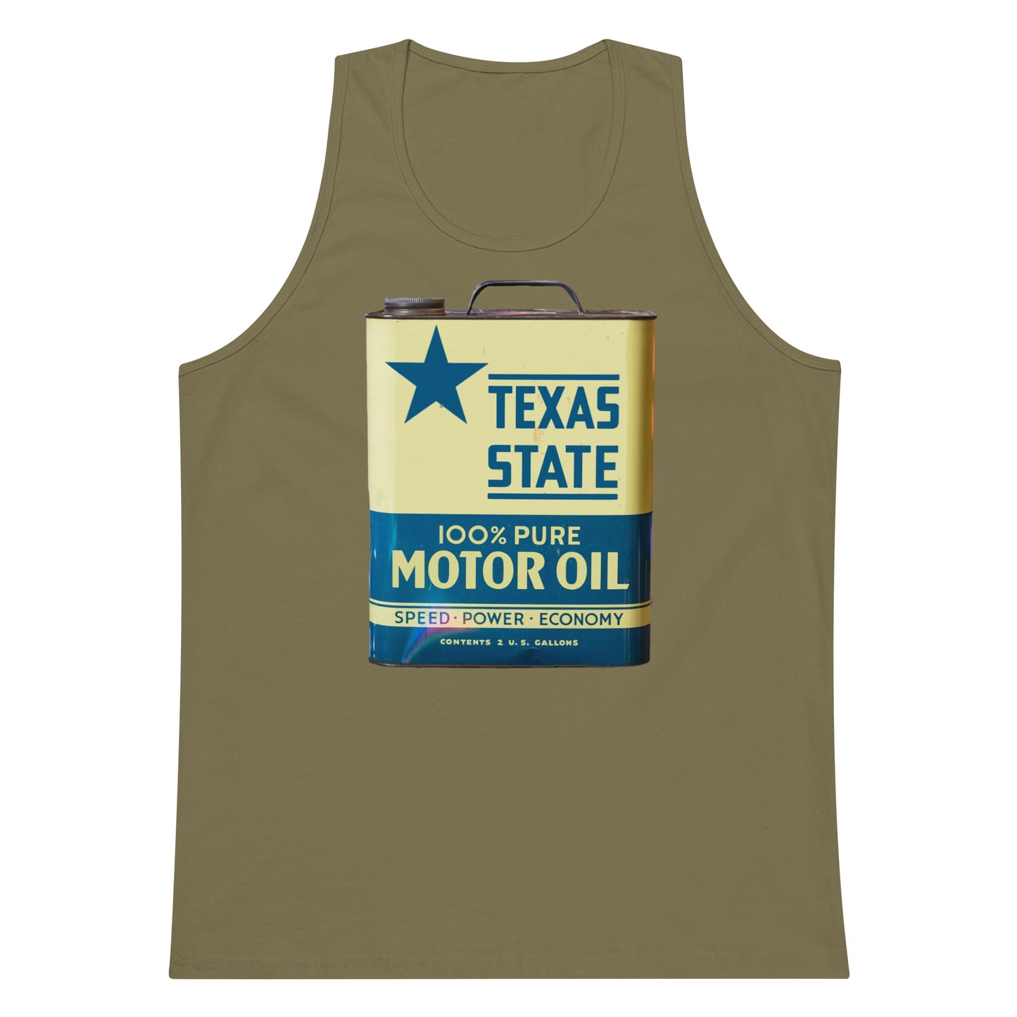 Vintage Texas Motor Oil Can Gallon Design Men’s premium tank top