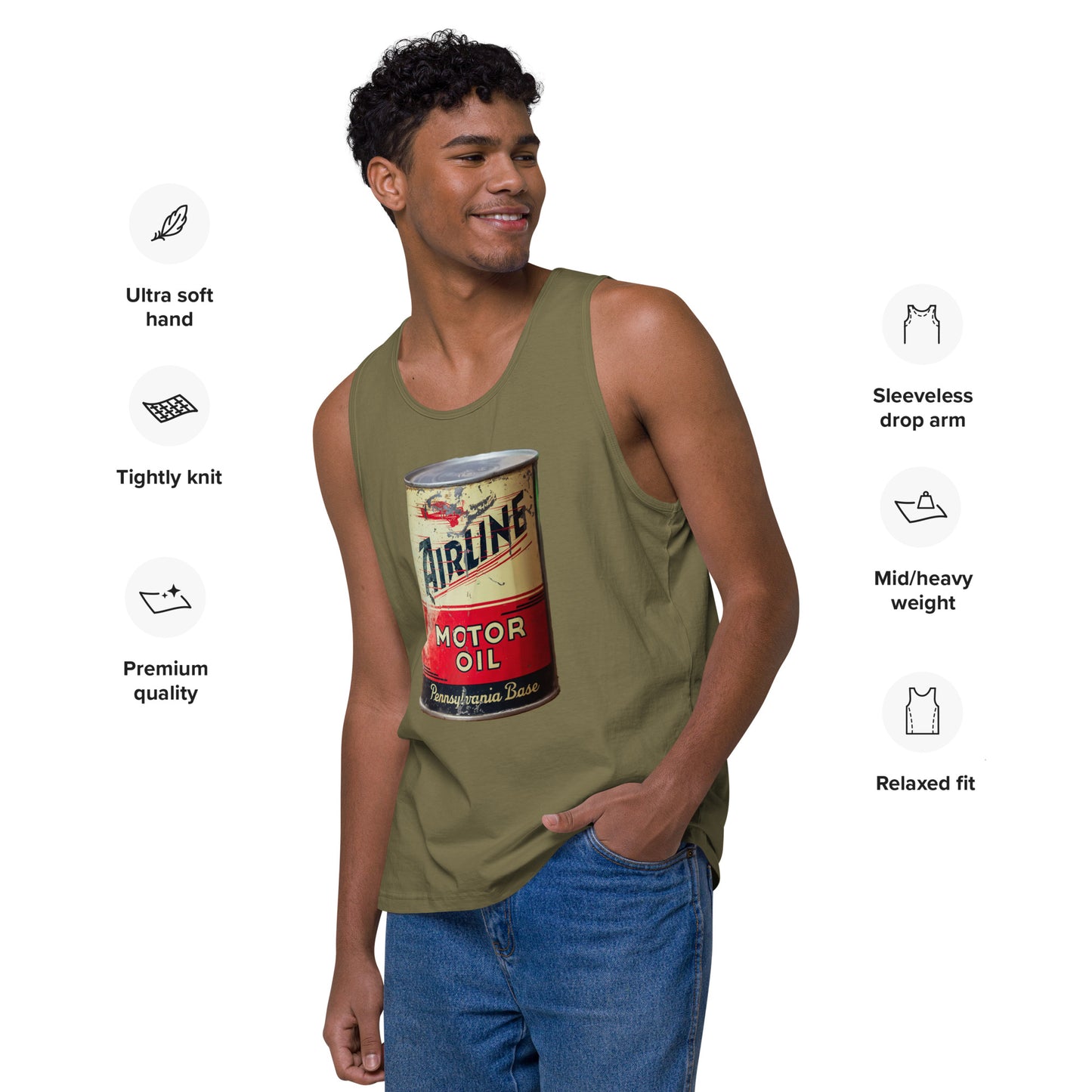 Aviation Oil Soup Can Style Men’s premium tank top