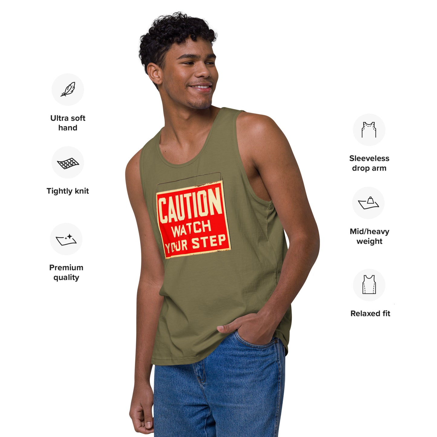 Vintage Wire Hung Caution Sign Men’s premium tank top