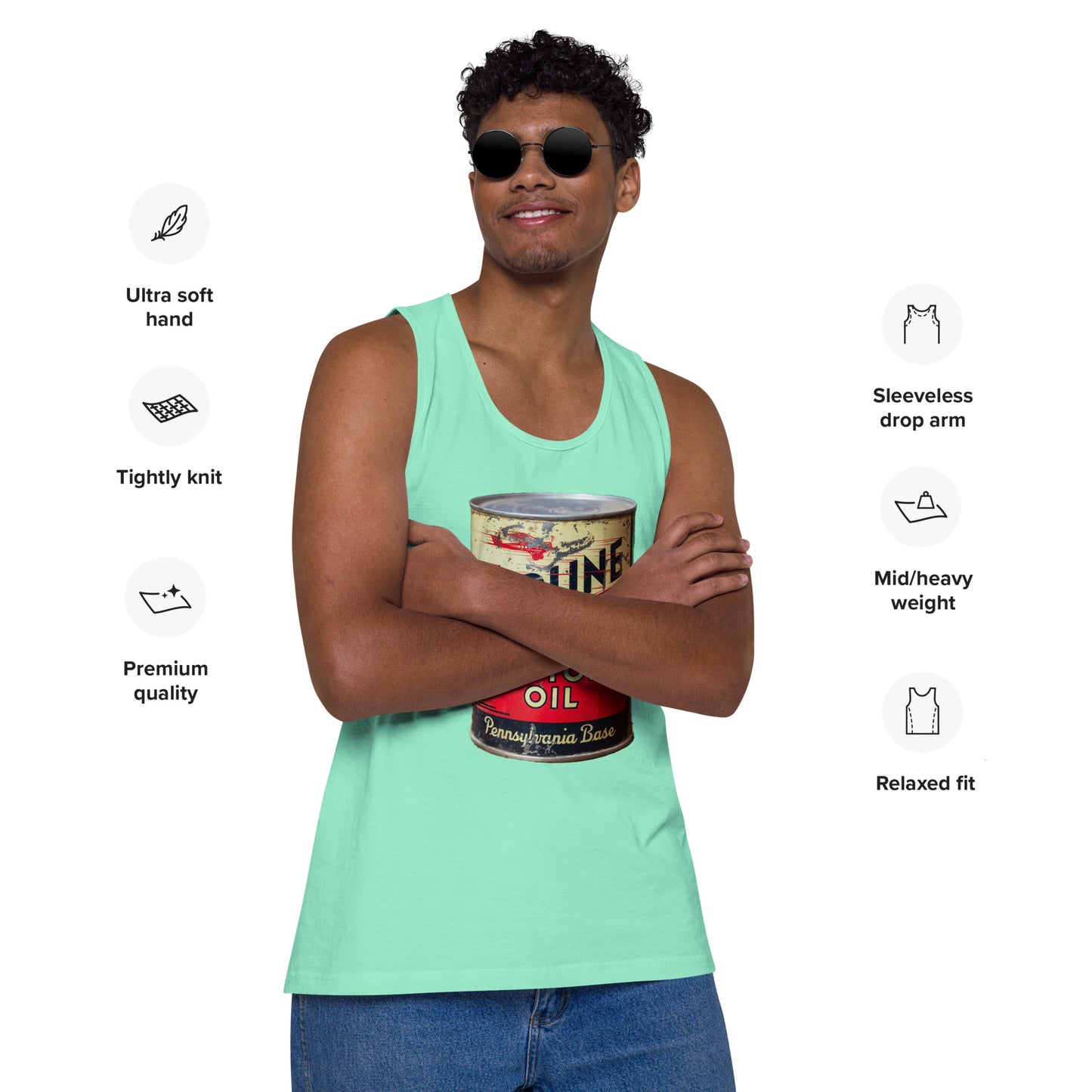 Aviation Oil Soup Can Style Men’s premium tank top