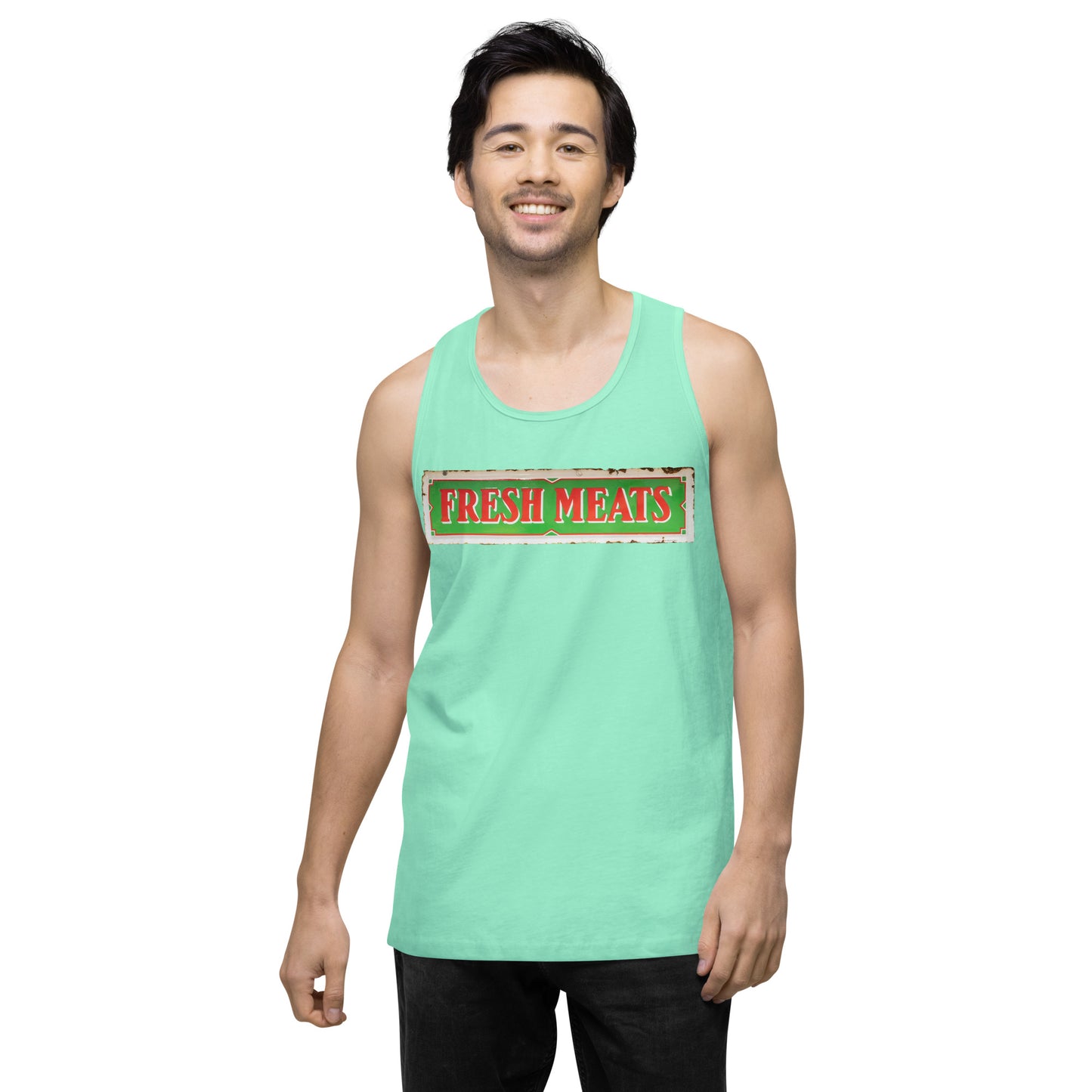 Vintage Fresh Meat Sign Porcelain Style Men’s premium tank top