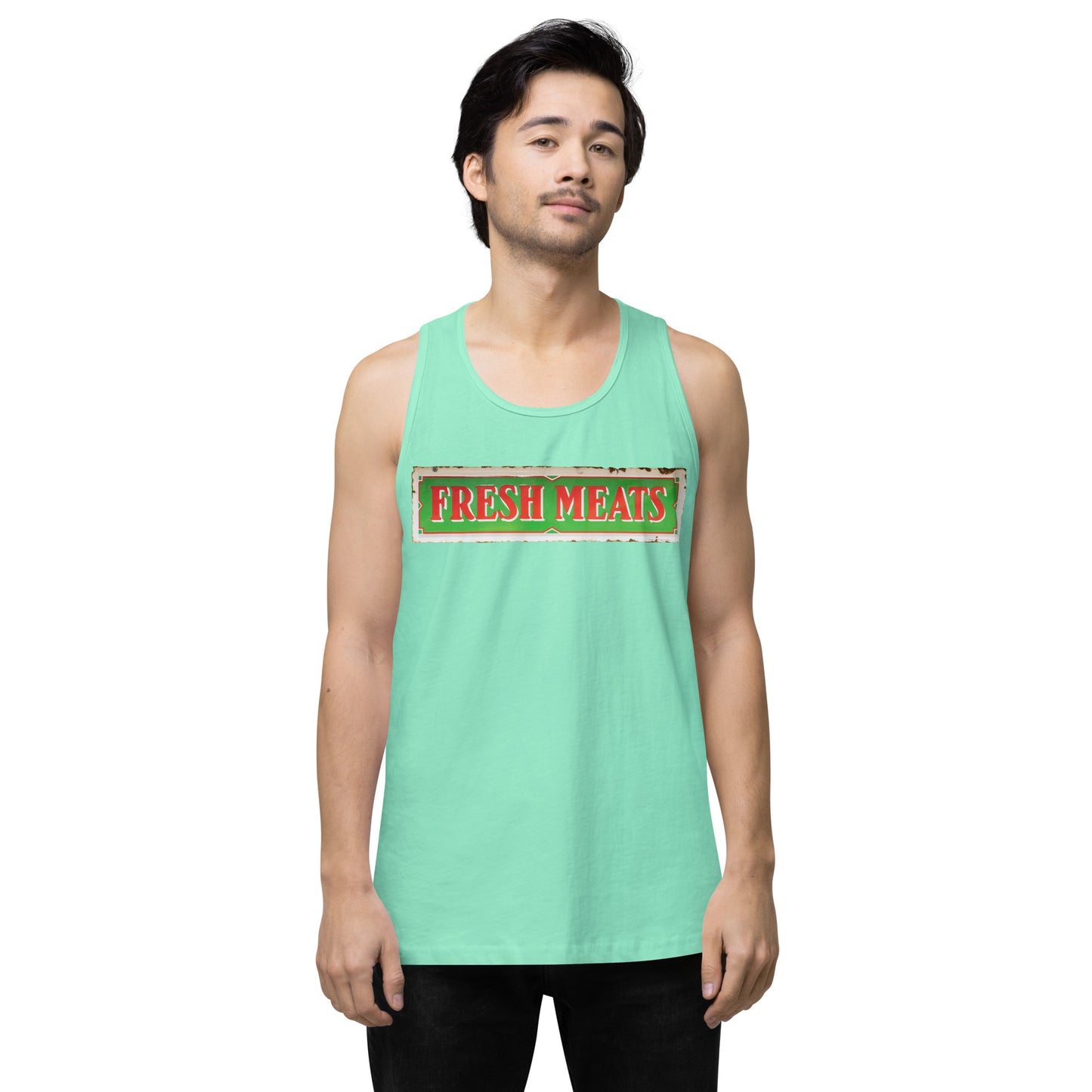 Vintage Fresh Meat Sign Porcelain Style Men’s premium tank top