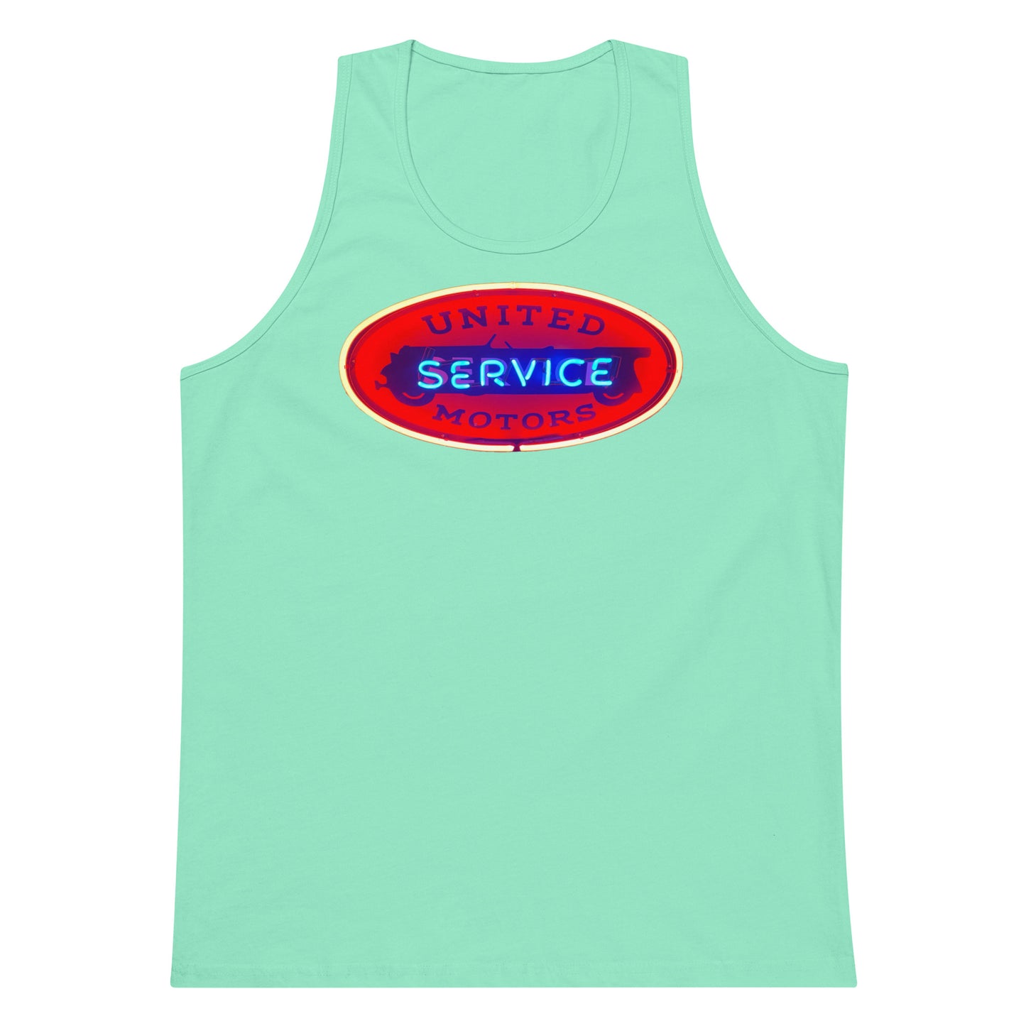 Vintage United Service Motor Neon Style Lit Men’s premium tank top