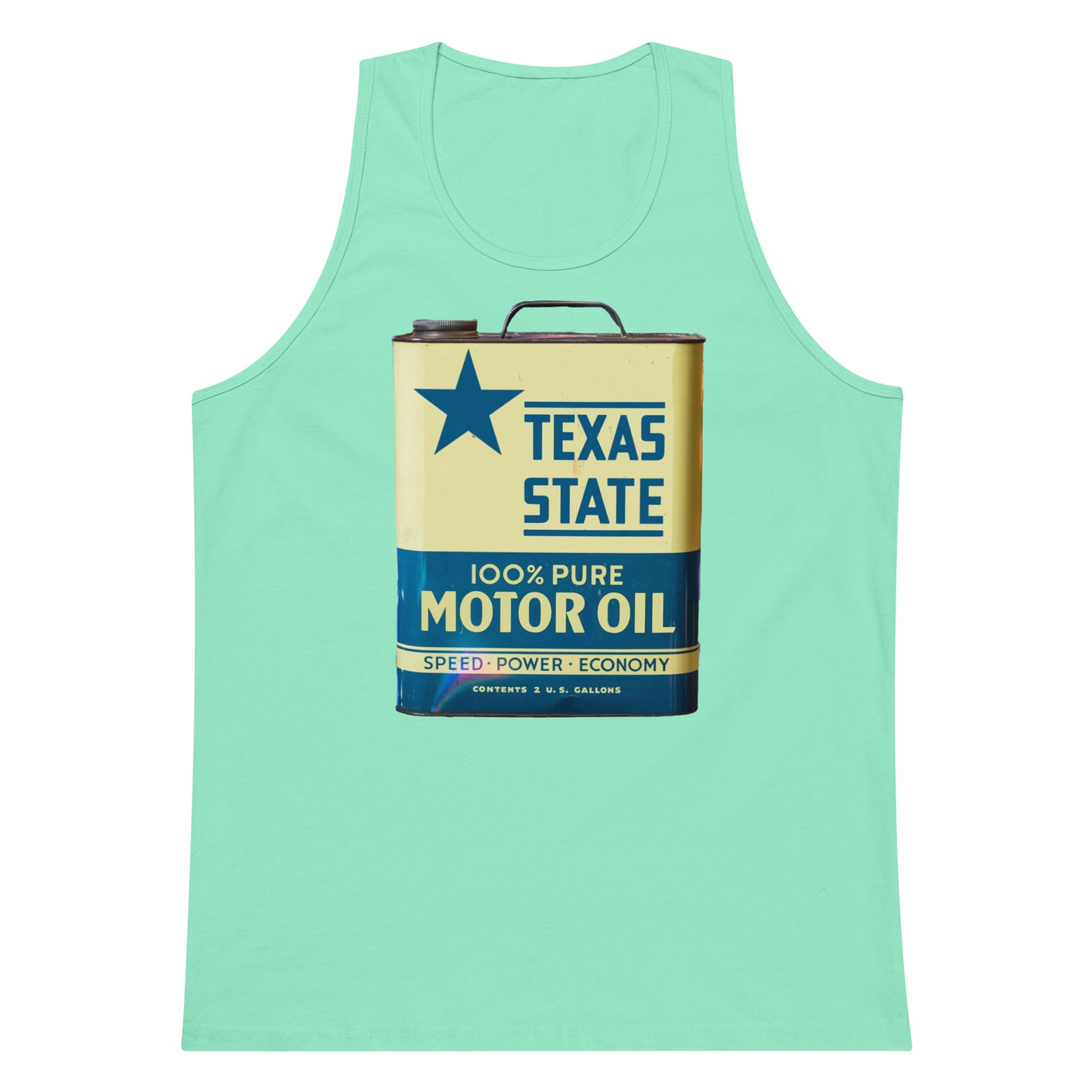 Vintage Texas Motor Oil Can Gallon Design Men’s premium tank top