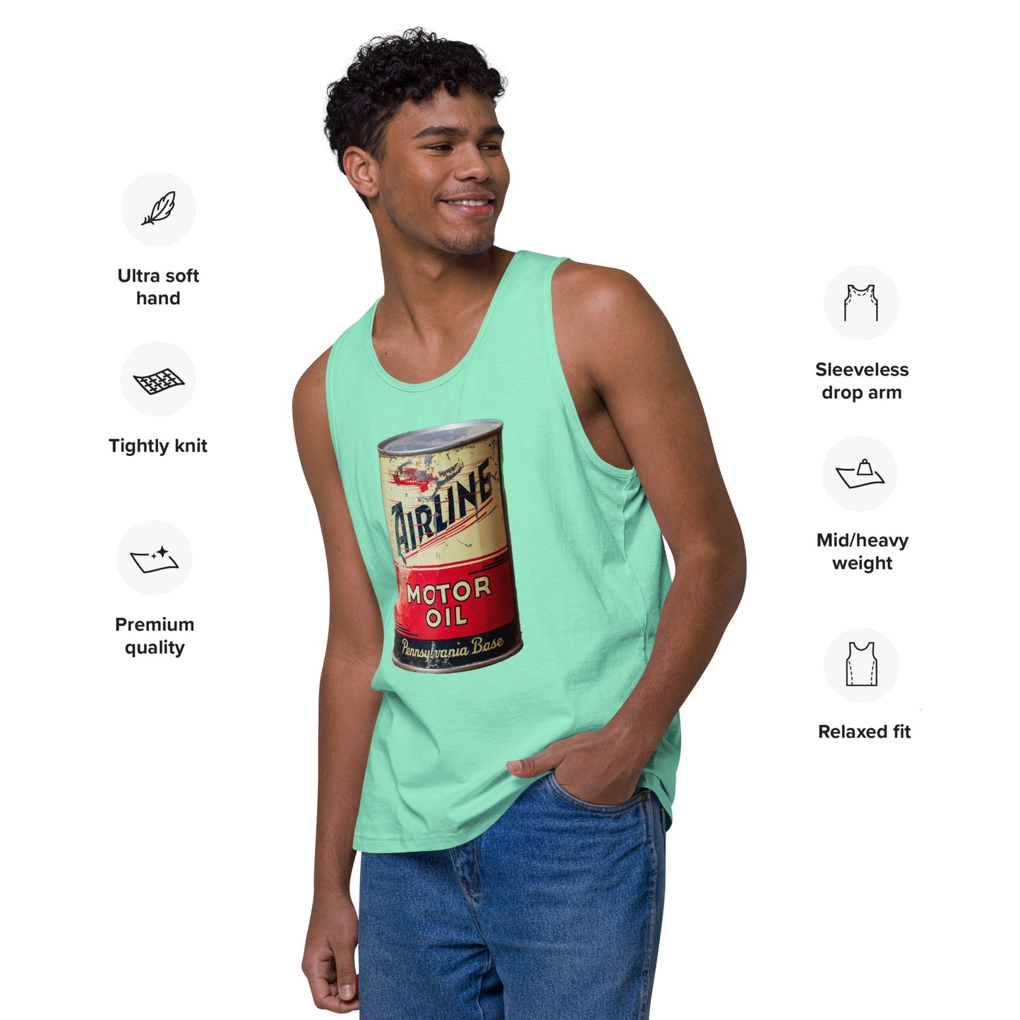 Aviation Oil Soup Can Style Men’s premium tank top