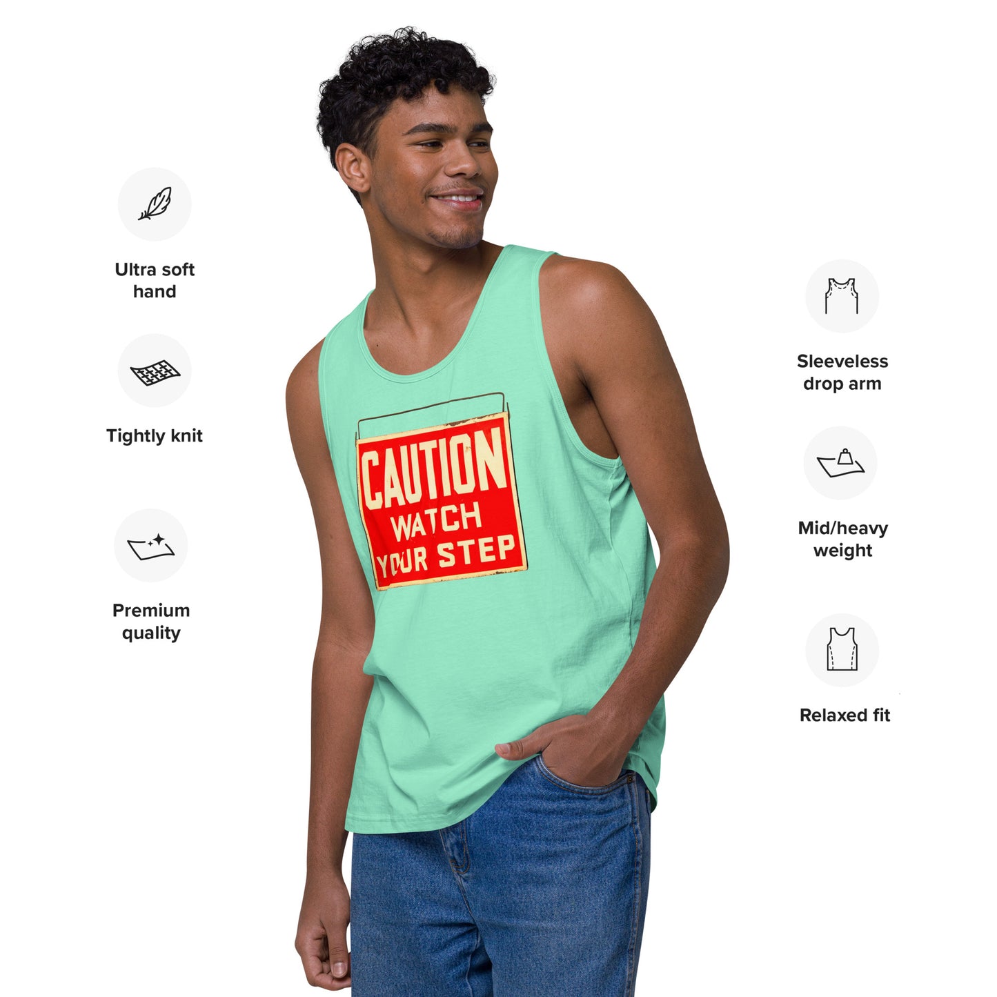 Vintage Wire Hung Caution Sign Men’s premium tank top