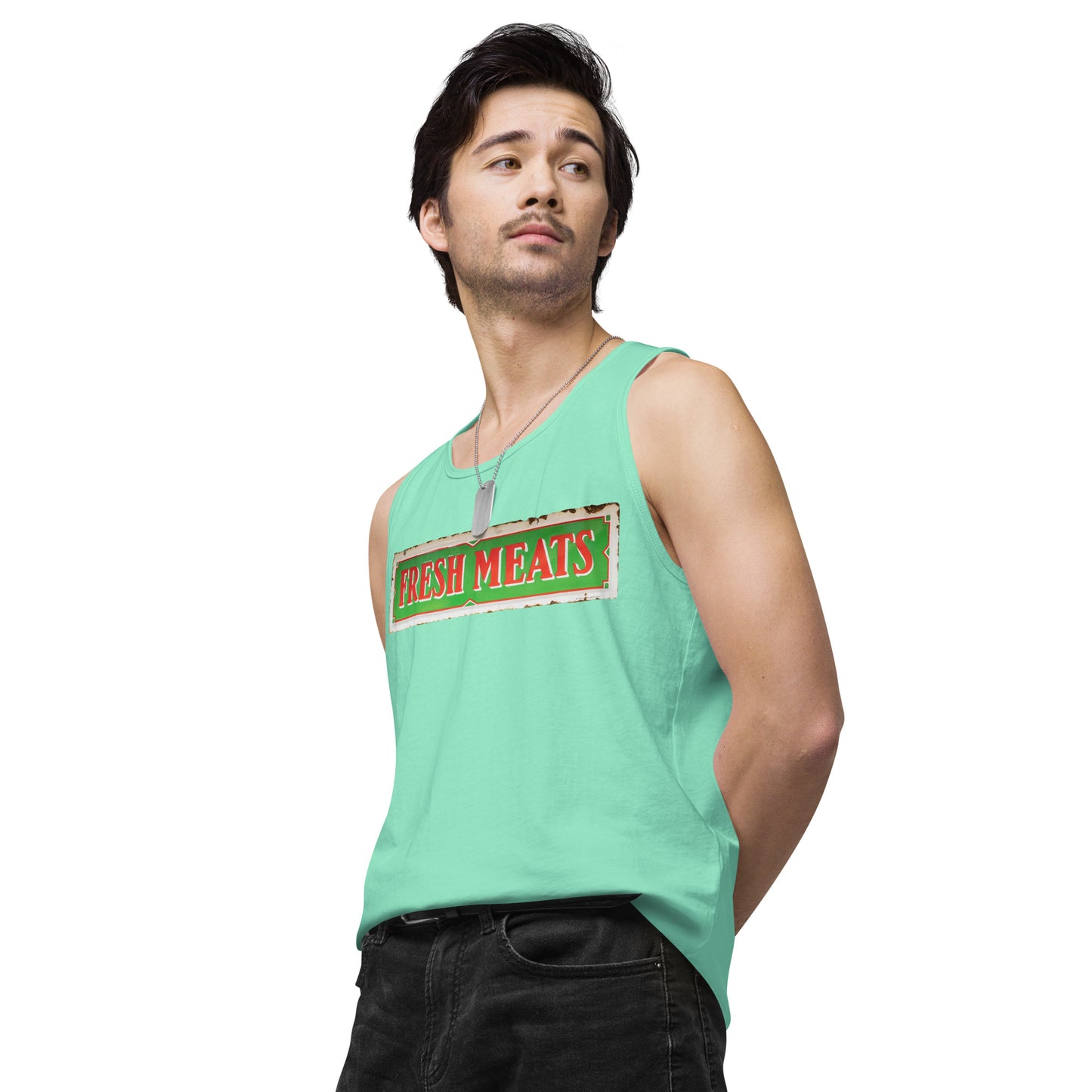 Vintage Fresh Meat Sign Porcelain Style Men’s premium tank top