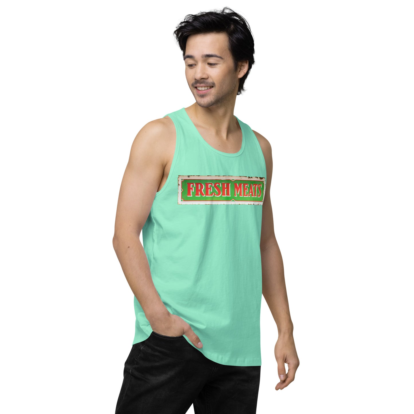 Vintage Fresh Meat Sign Porcelain Style Men’s premium tank top