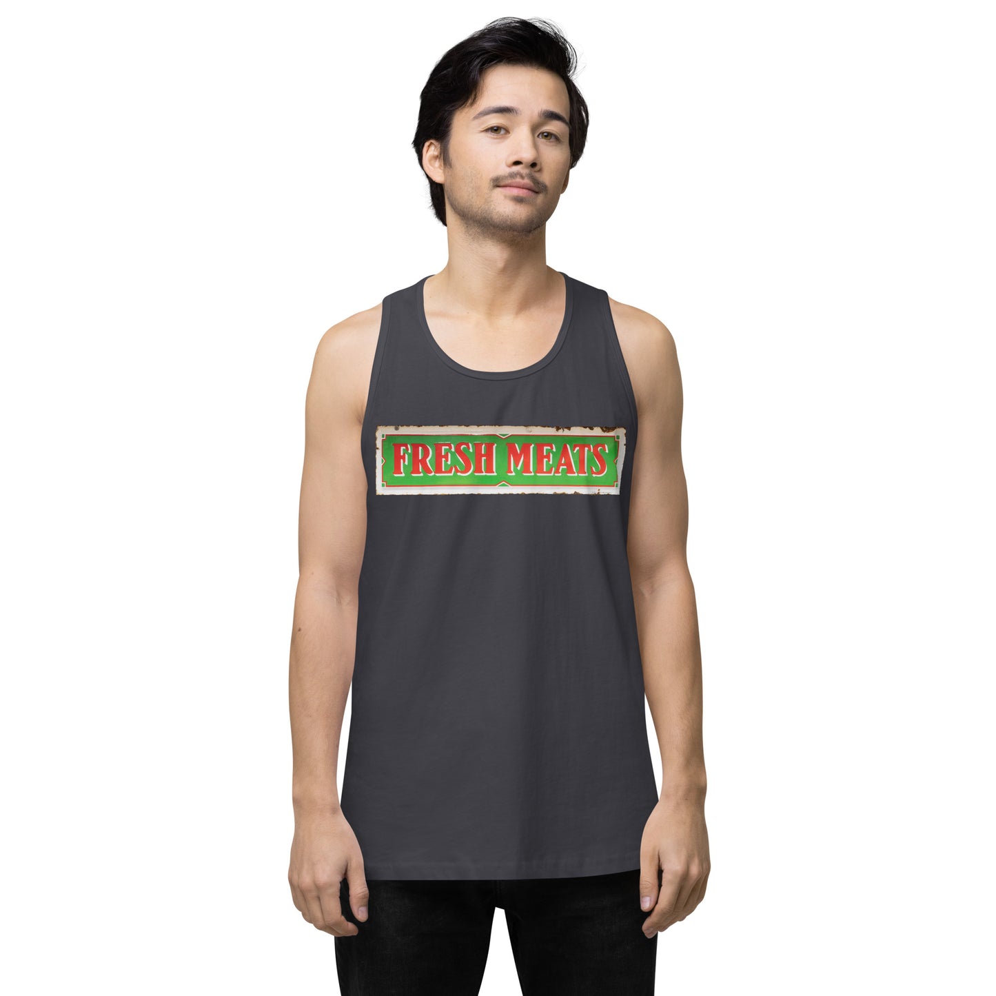 Vintage Fresh Meat Sign Porcelain Style Men’s premium tank top