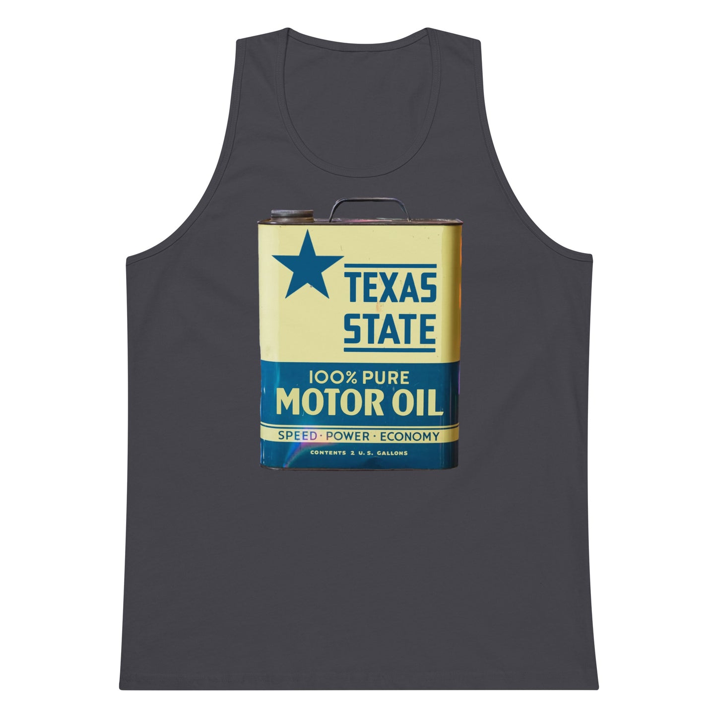 Vintage Texas Motor Oil Can Gallon Design Men’s premium tank top