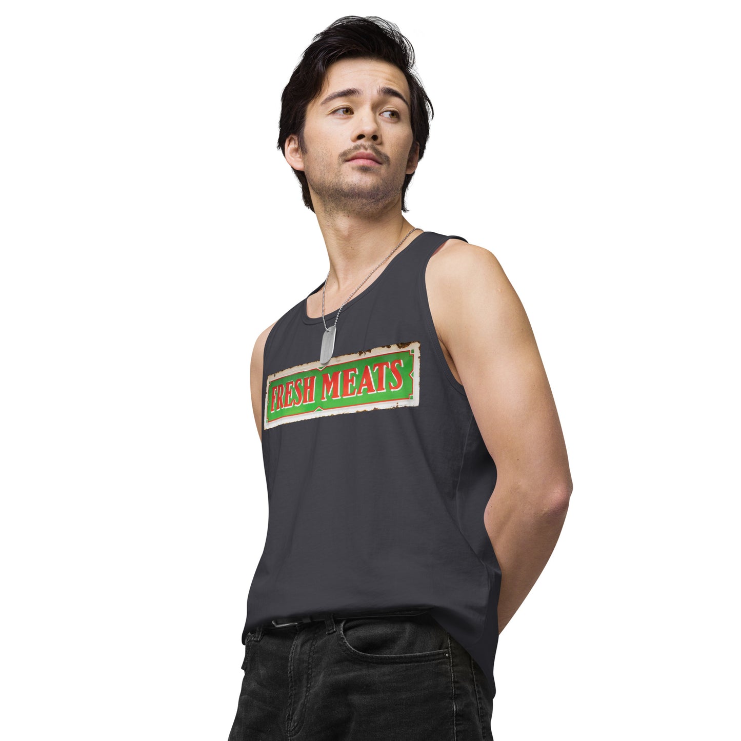 Vintage Fresh Meat Sign Porcelain Style Men’s premium tank top