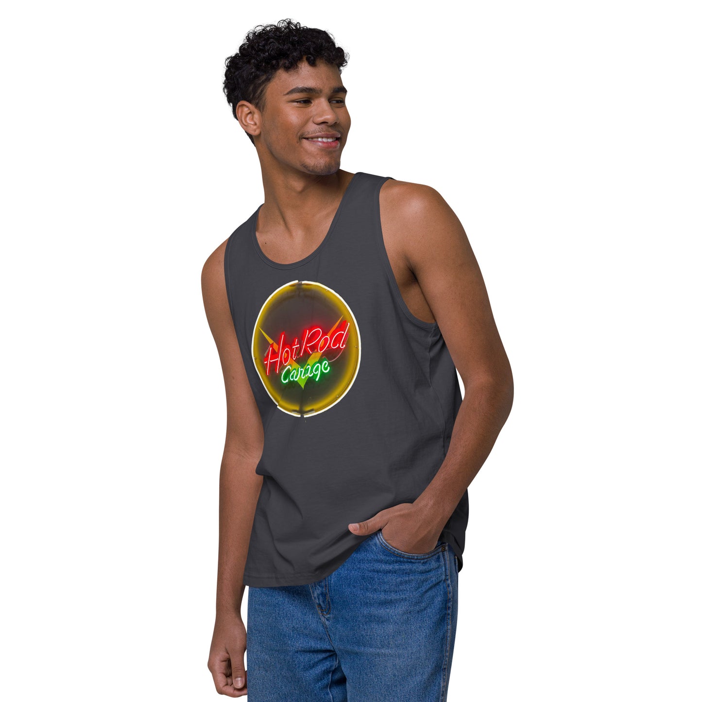 Hot Rod Garage Vintage Neon Sign Men’s premium tank top