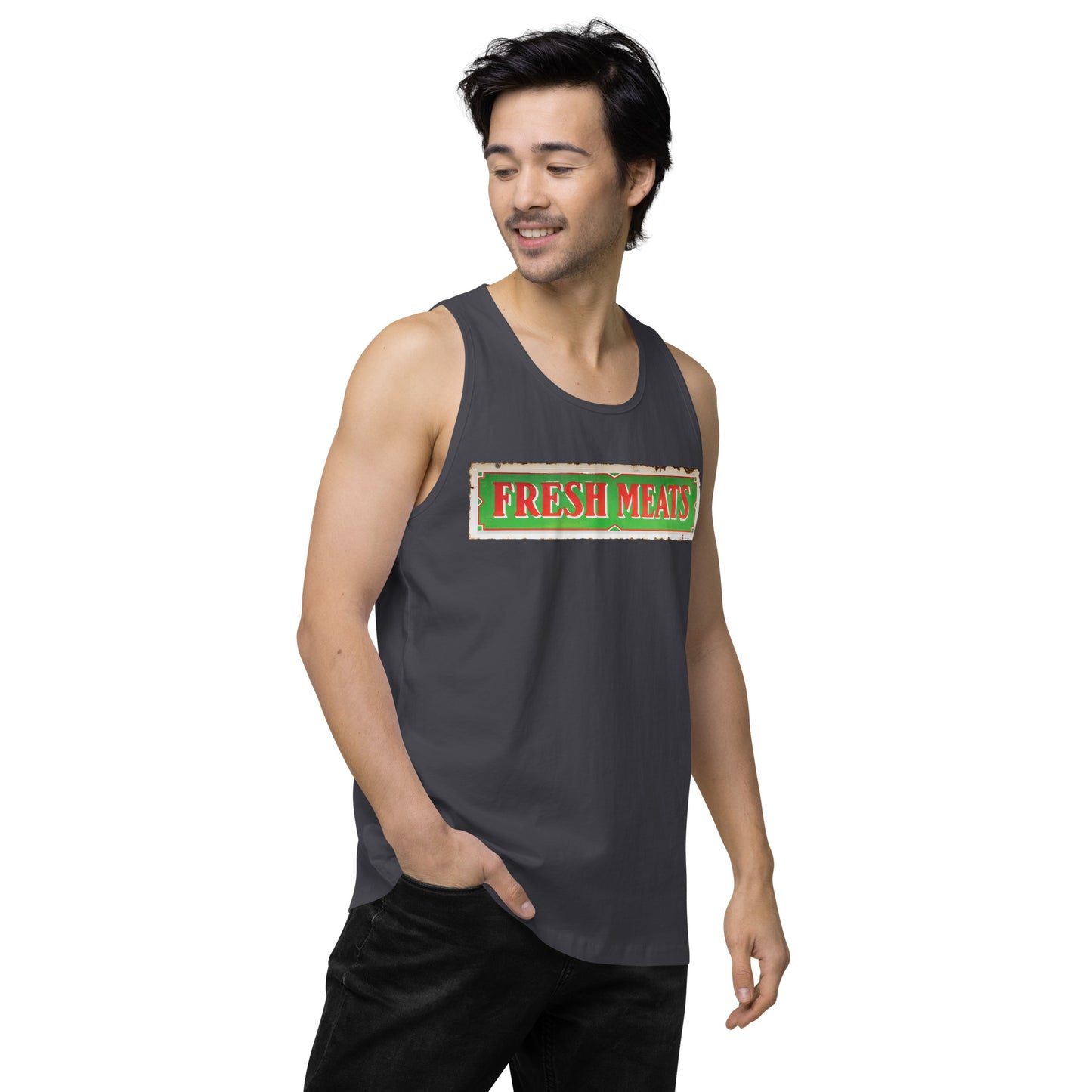 Vintage Fresh Meat Sign Porcelain Style Men’s premium tank top