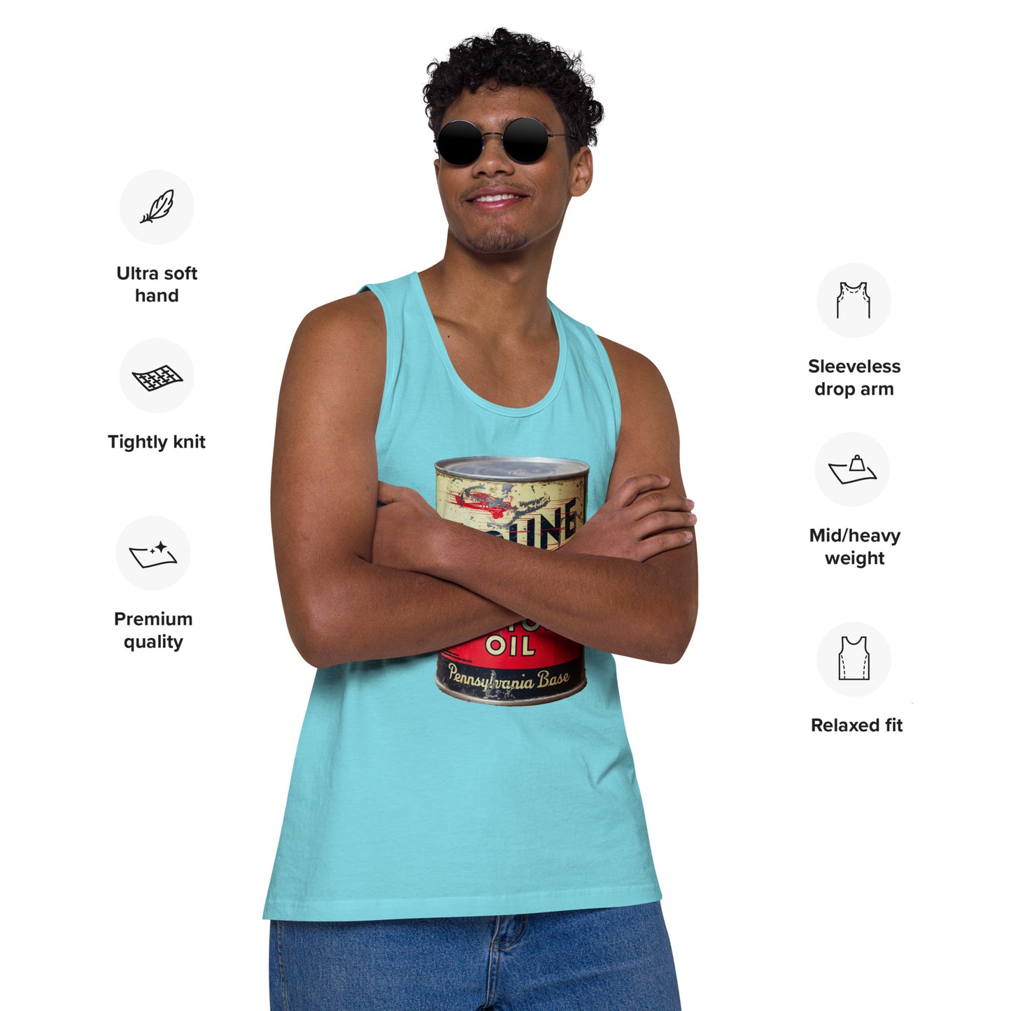 Aviation Oil Soup Can Style Men’s premium tank top