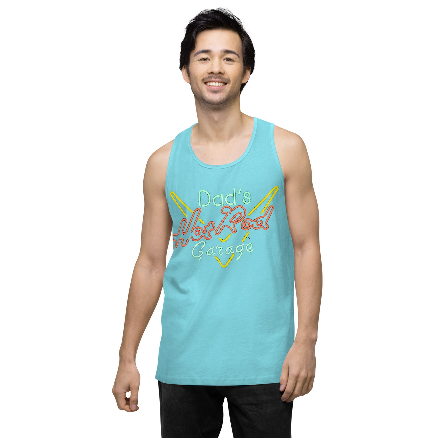 Dads Hot Rod Garage Retro Neon Sign Splatter Design Men’s premium tank top