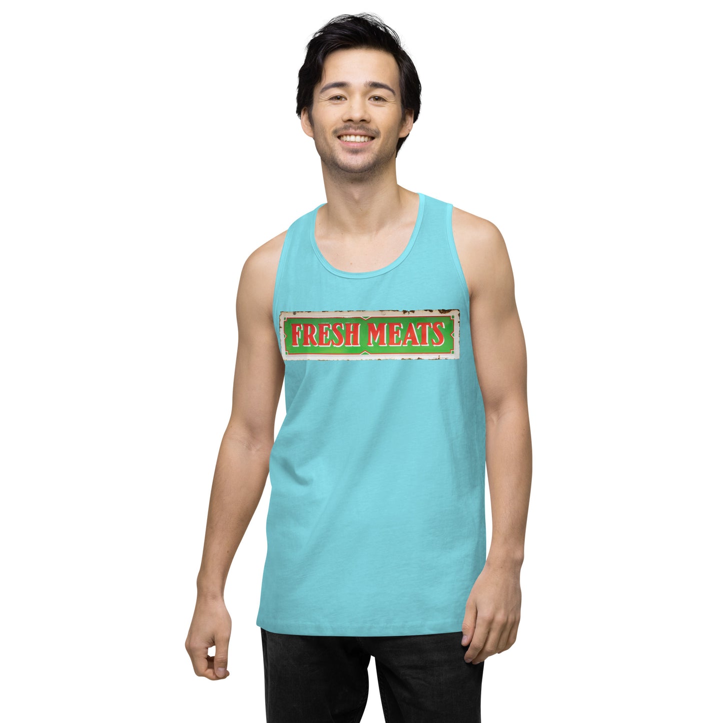 Vintage Fresh Meat Sign Porcelain Style Men’s premium tank top