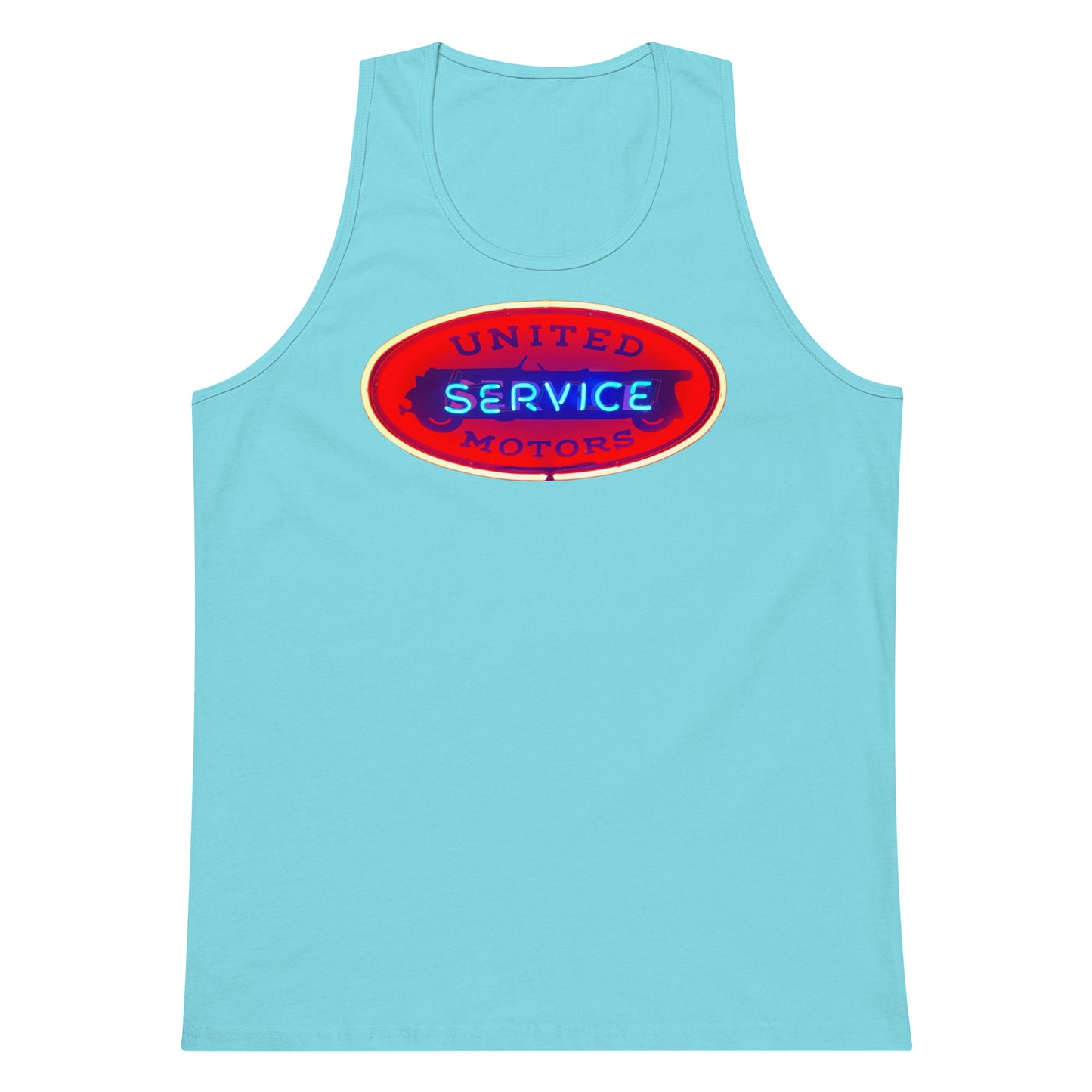 Vintage United Service Motor Neon Style Lit Men’s premium tank top