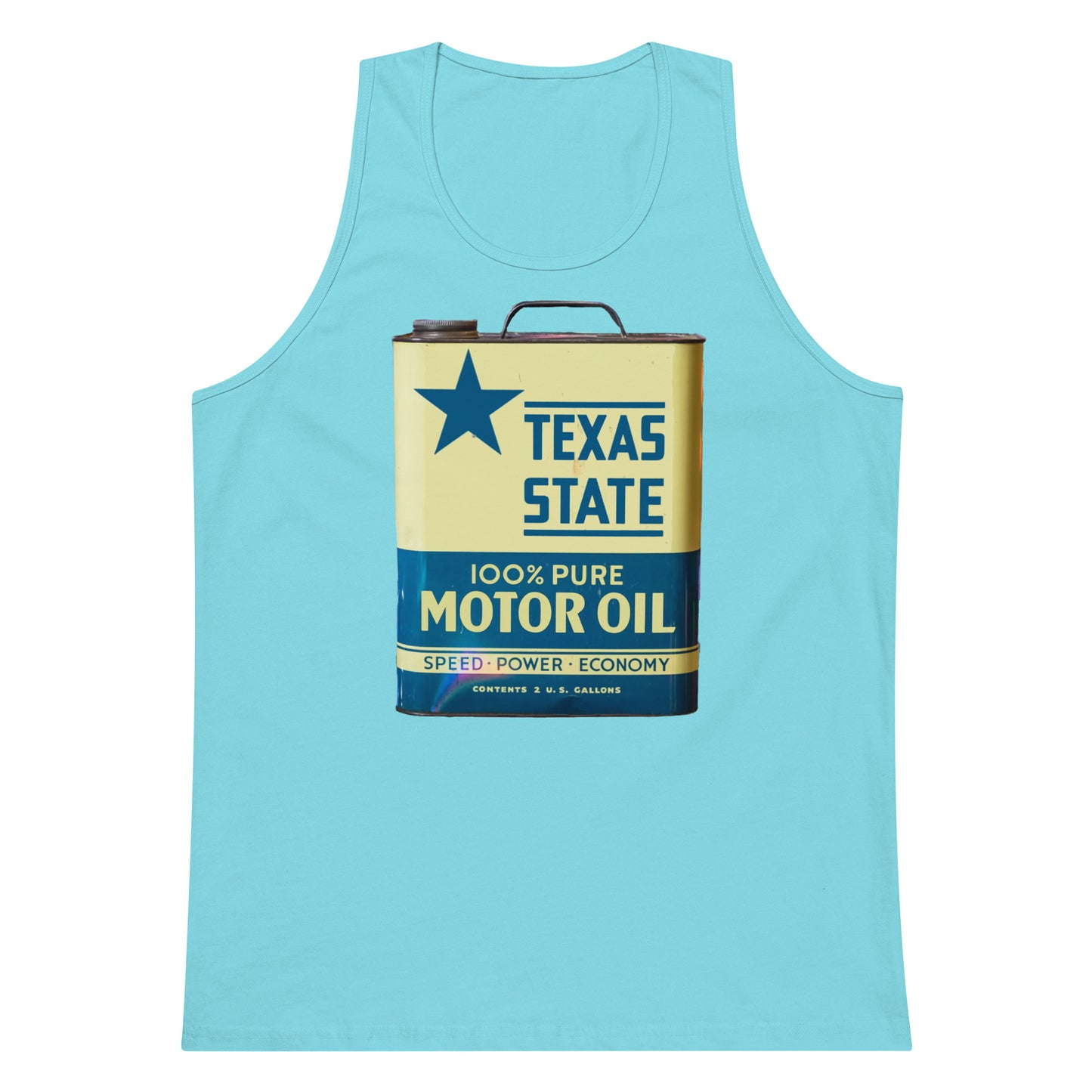 Vintage Texas Motor Oil Can Gallon Design Men’s premium tank top