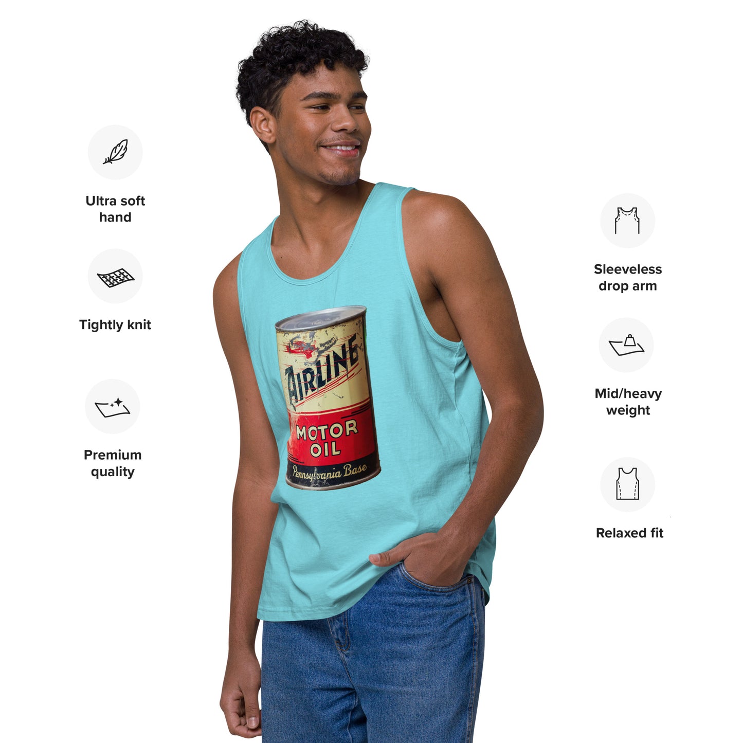 Aviation Oil Soup Can Style Men’s premium tank top