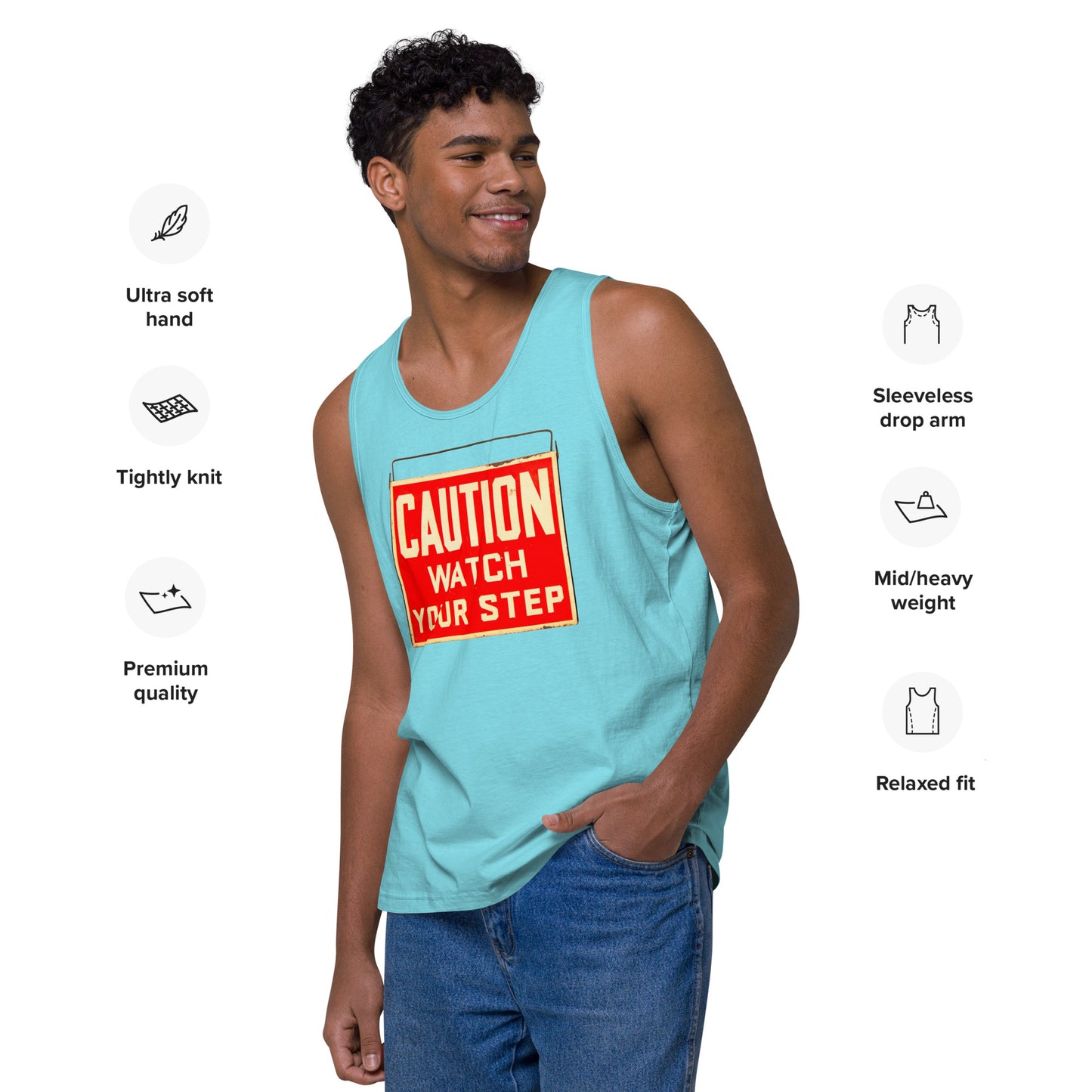 Vintage Wire Hung Caution Sign Men’s premium tank top