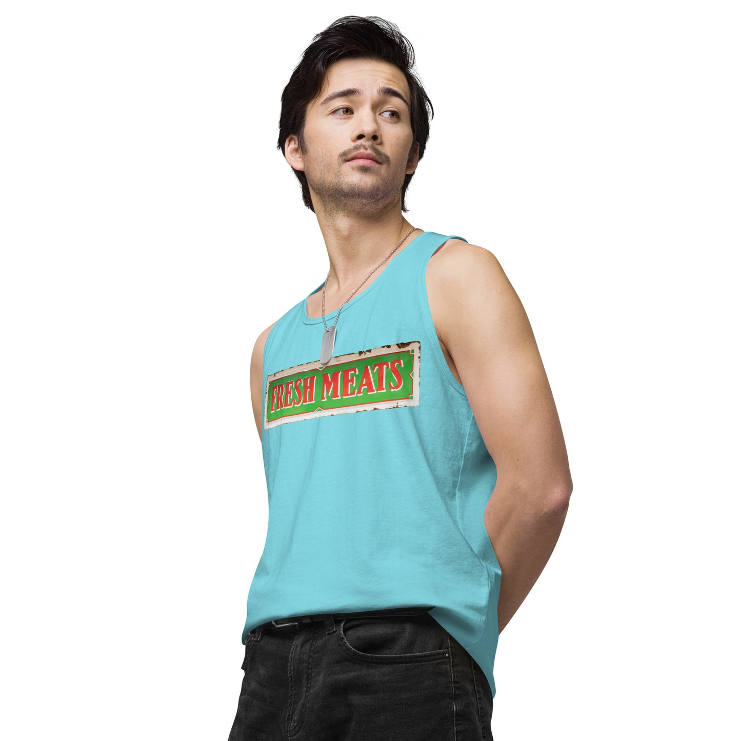 Vintage Fresh Meat Sign Porcelain Style Men’s premium tank top