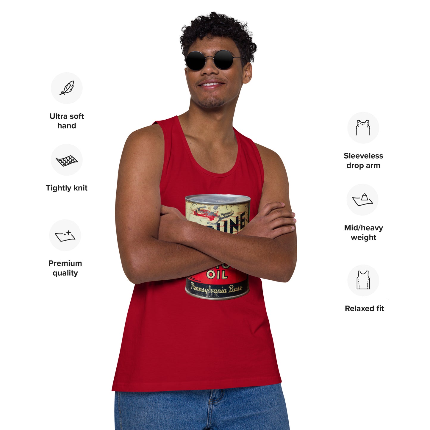 Aviation Oil Soup Can Style Men’s premium tank top