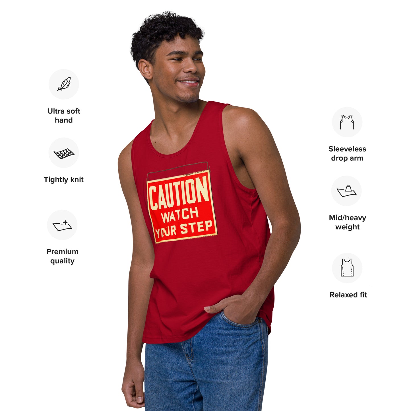 Vintage Wire Hung Caution Sign Men’s premium tank top