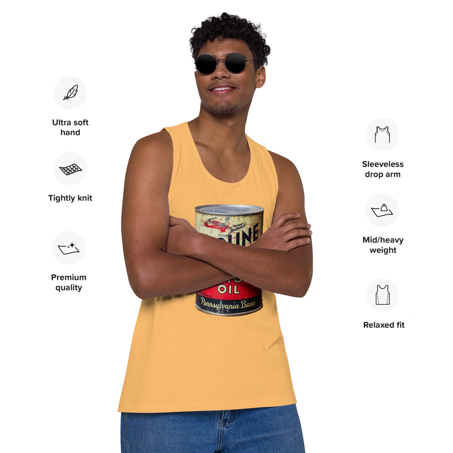 Aviation Oil Soup Can Style Men’s premium tank top