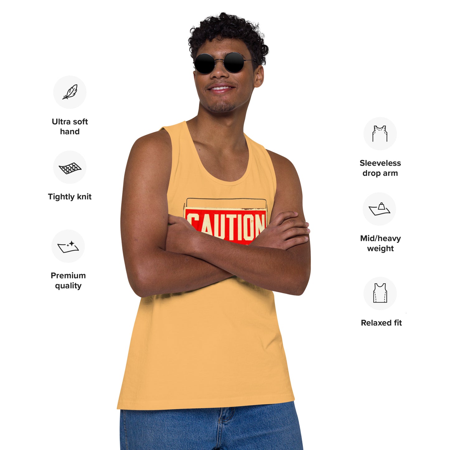 Vintage Wire Hung Caution Sign Men’s premium tank top