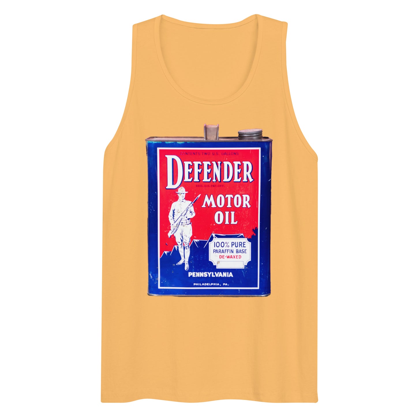 Vintage Defender Oil Steel Can Design Men’s premium tank top